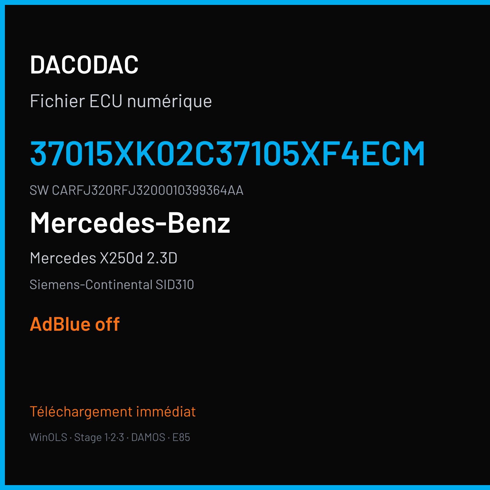 Mercedes X250d 2.3D 190 ch (2017) — Siemens-Continental SID310 — 37015XK02C37105XF4ECM · CARFJ320RFJ3200010399364AA — ADBLUE off