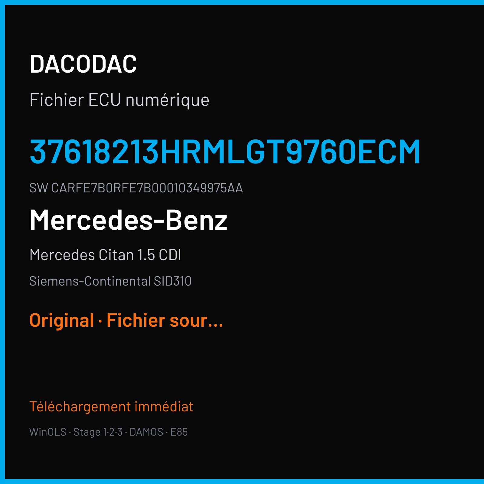 Mercedes Citan 1.5 CDI 110 ch (2018) — Siemens-Continental SID310 — 37618213HRMLGT9760ECM · CARFE7B0RFE7B00010349975AA · 6079021300 — Original