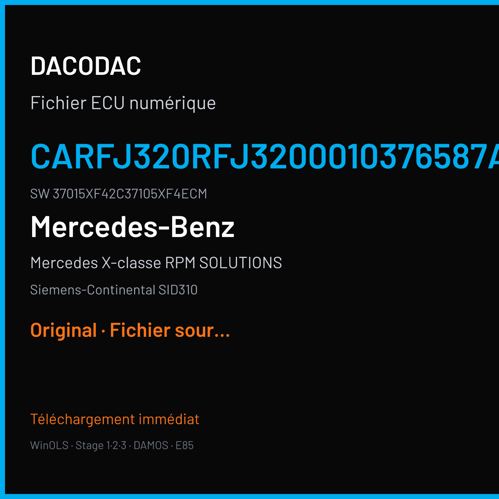 Mercedes X-classe RPM SOLUTIONS 190 ch (2017) — Siemens-Continental SID310 — CARFJ320RFJ3200010376587AA · 37015XF42C37105XF4ECM · 5070AA — Original