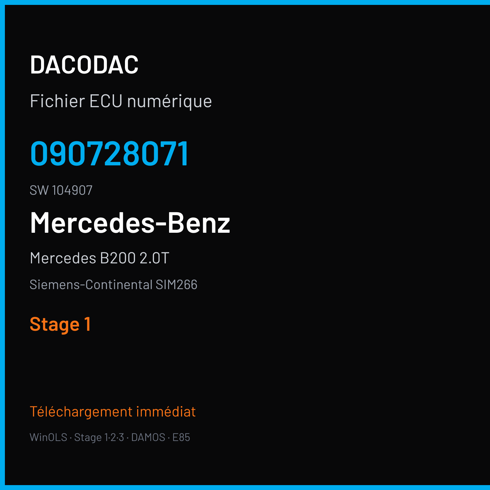 Mercedes B200 2.0T 197 ch (2008) — Siemens-Continental SIM266 — 090728071 · 104907 · 5WK M600077000000 — Stage 1