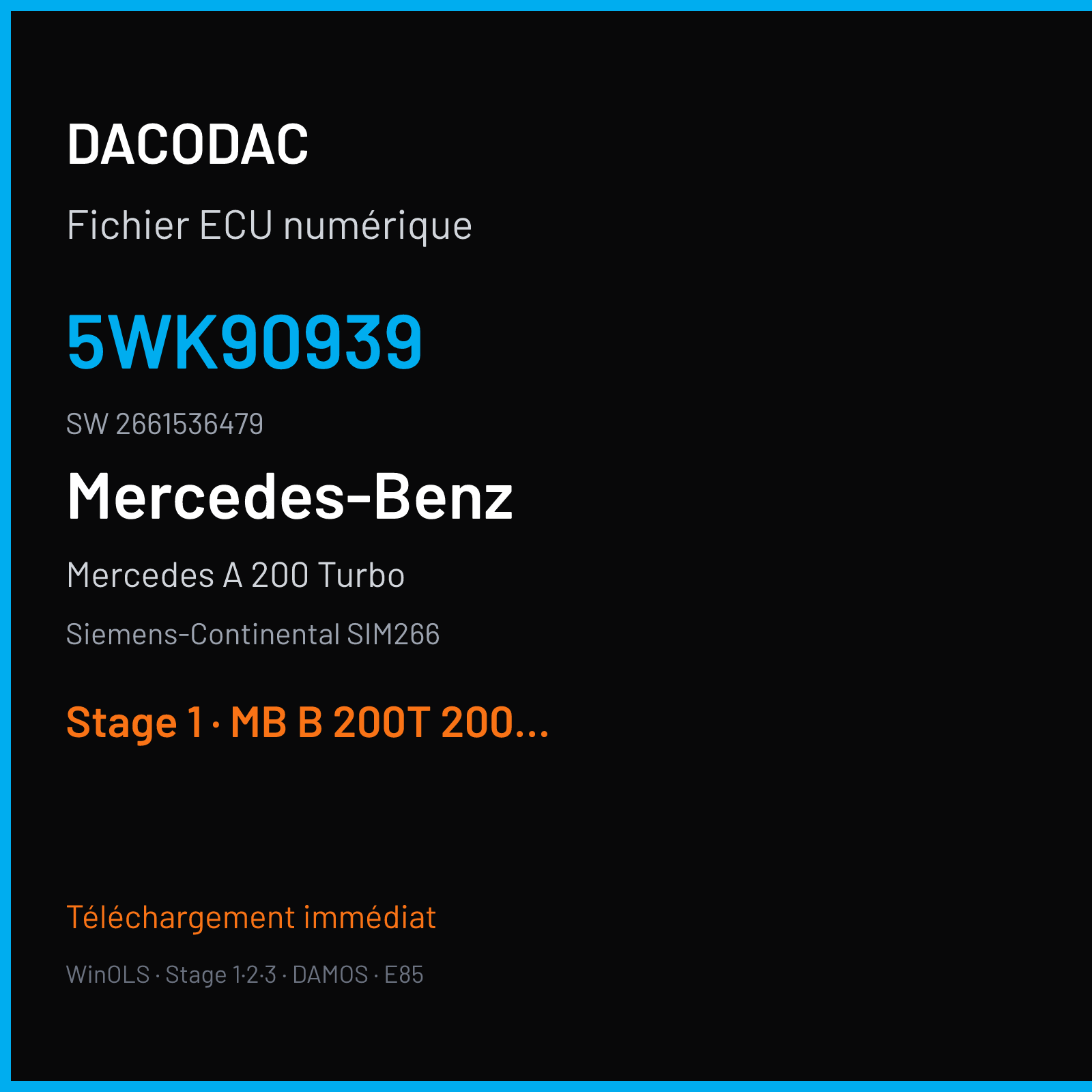 Mercedes A 200 Turbo 200 ch (2001) — Siemens-Continental SIM266 — 5WK90939 · 2661536479 · 0024475840 M600062000000 — Stage 1