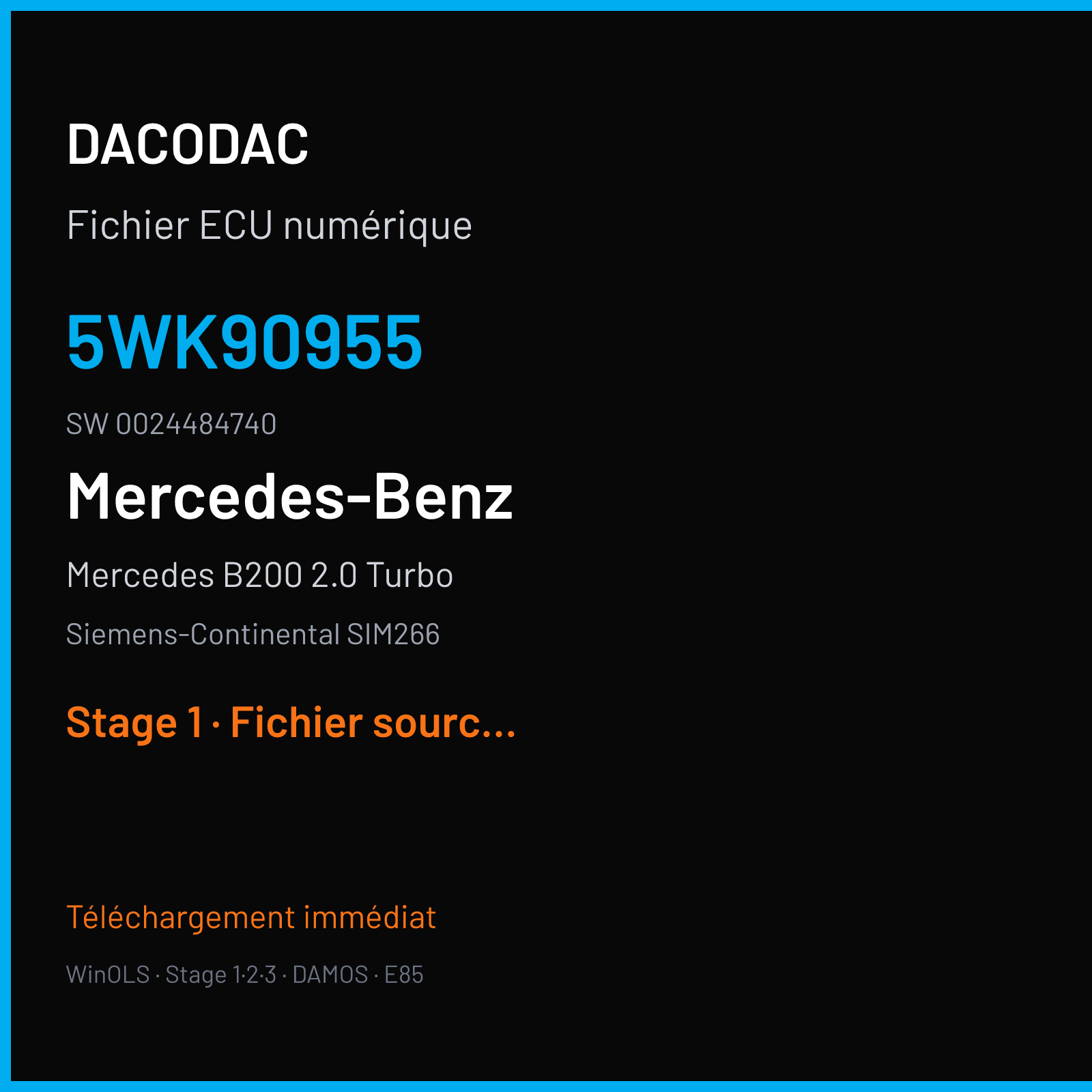 Mercedes B200 2.0 Turbo 193 ch (2006) — Siemens-Continental SIM266 — 5WK90955 · 0024484740 · M600068000000 — Stage 1