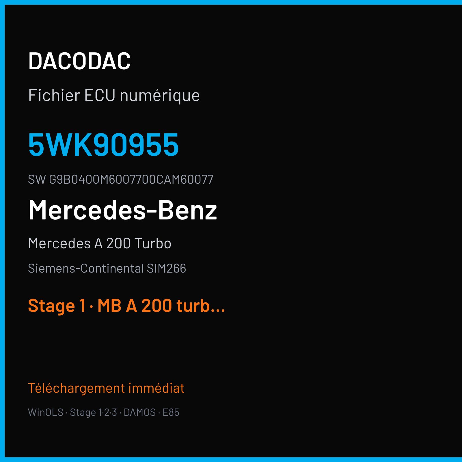 Mercedes A 200 Turbo 193 ch (2009) — Siemens-Continental SIM266 — 5WK90955 · G9B0400M6007700CAM60077 · M600077000000 — Stage 1