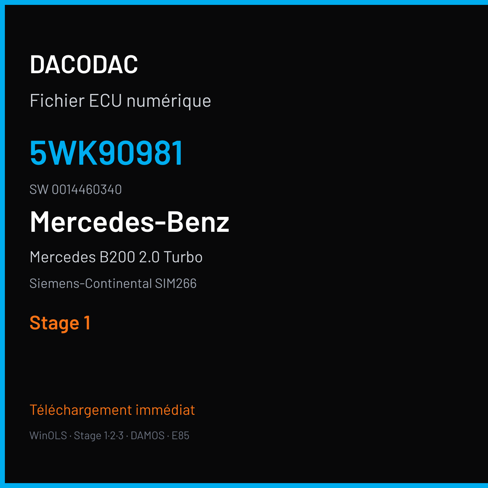 Mercedes B200 2.0 Turbo 136 ch (2008) — Siemens-Continental SIM266 — 5WK90981 · 0014460340 · 2669020000 — Stage 1