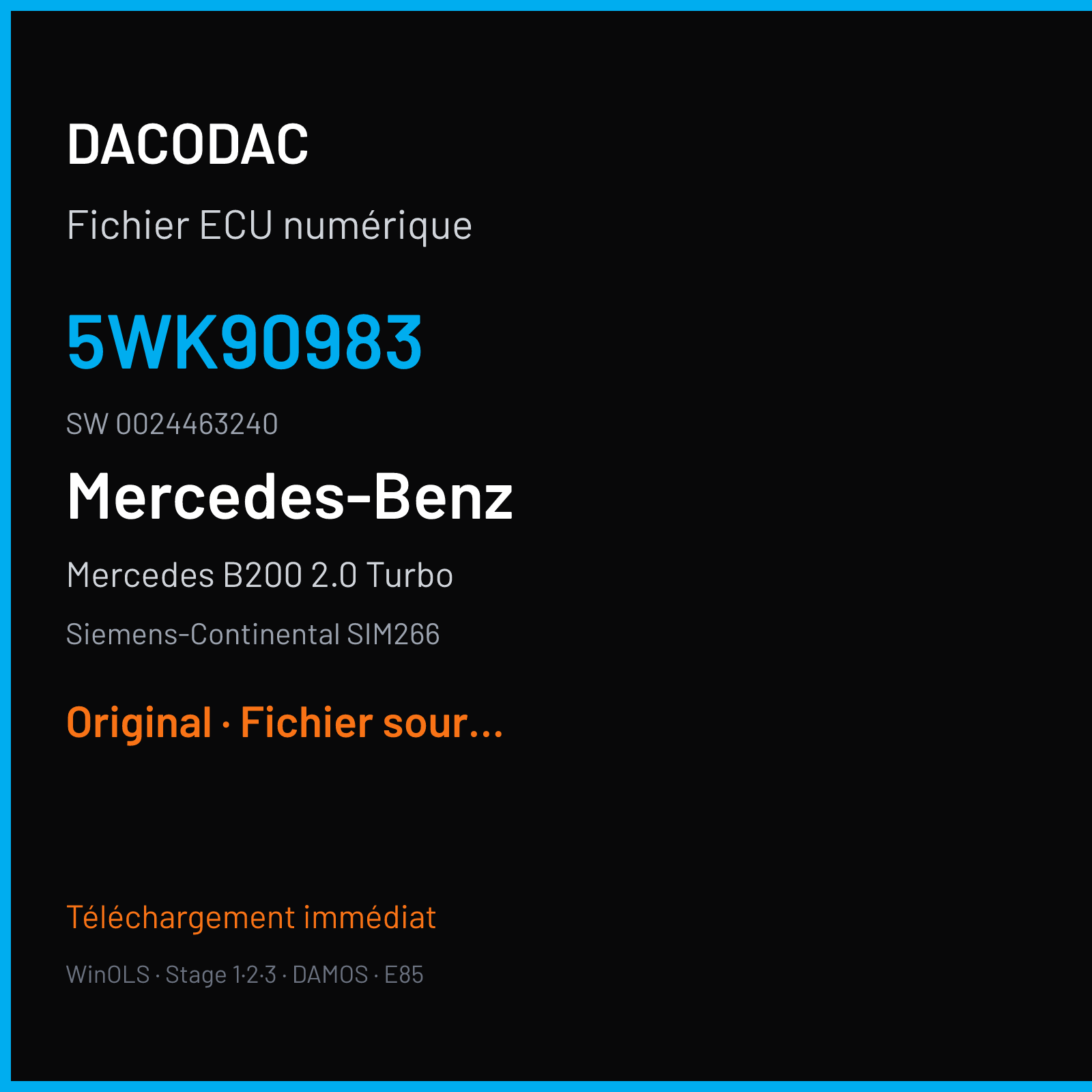 Mercedes B200 2.0 Turbo 193 ch (2001) — Siemens-Continental SIM266 — 5WK90983 · 0024463240 · M60077 — Original