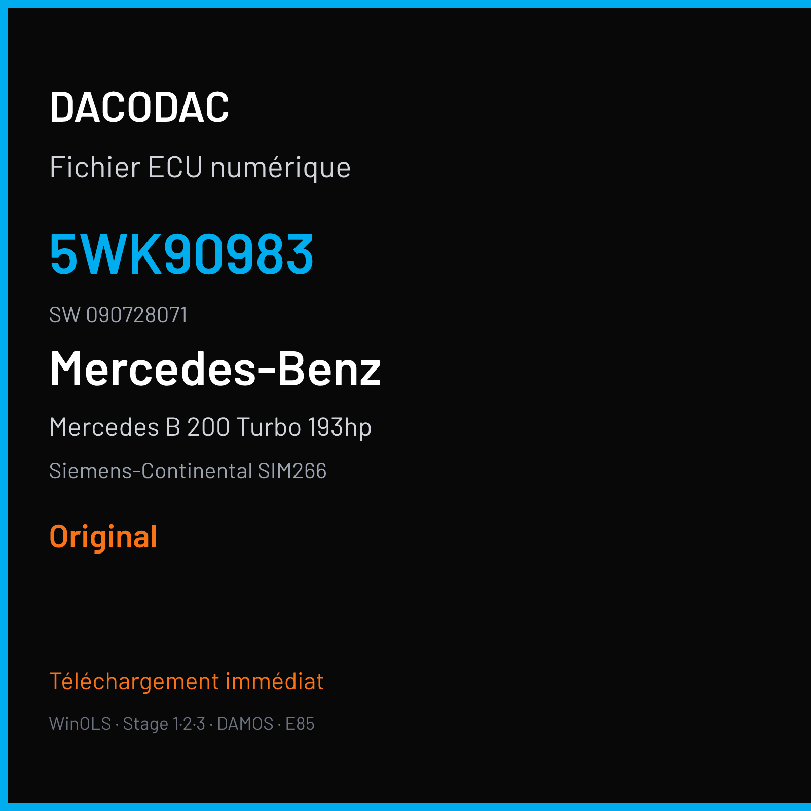 Mercedes B 200 Turbo 193hp 180 ch (2005) — Siemens-Continental SIM266 — 5WK90983 · 090728071 · M600077000000 — Original