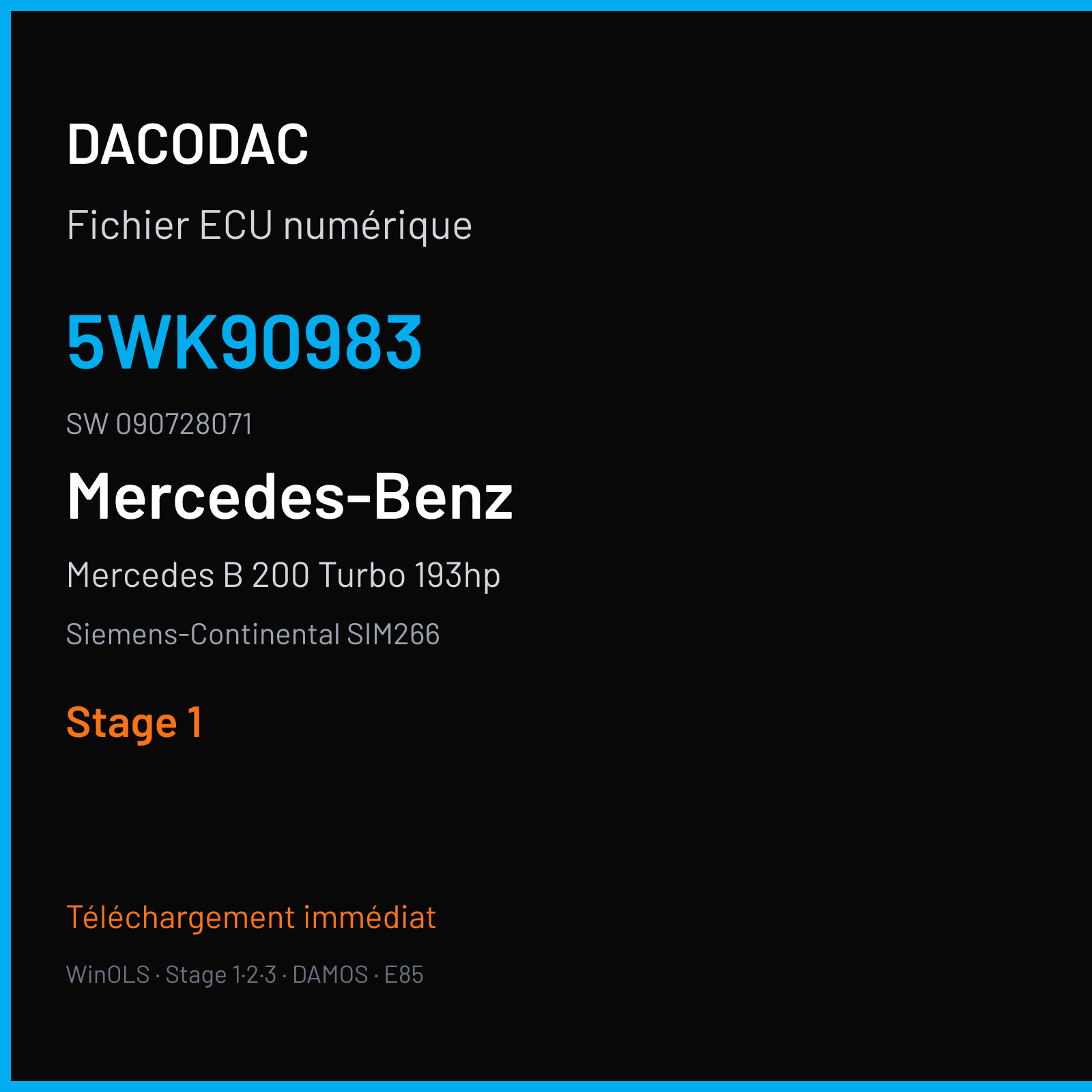 Mercedes B 200 Turbo 193hp 180 ch (2005) — Siemens-Continental SIM266 — 5WK90983 · 090728071 · M600077000000 — Stage 1