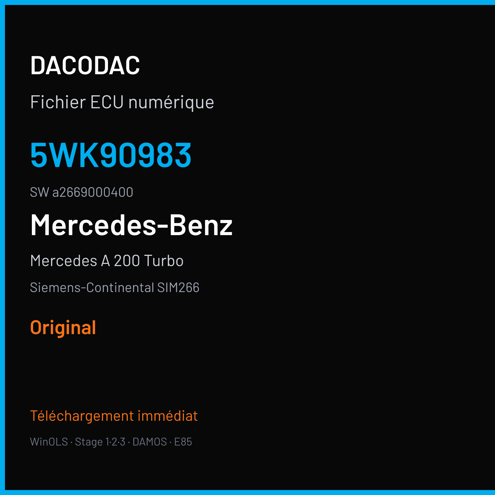 Mercedes A 200 Turbo 193 ch (2010) — Siemens-Continental SIM266 — 5WK90983 · a2669000400 · M600077000000 — Original