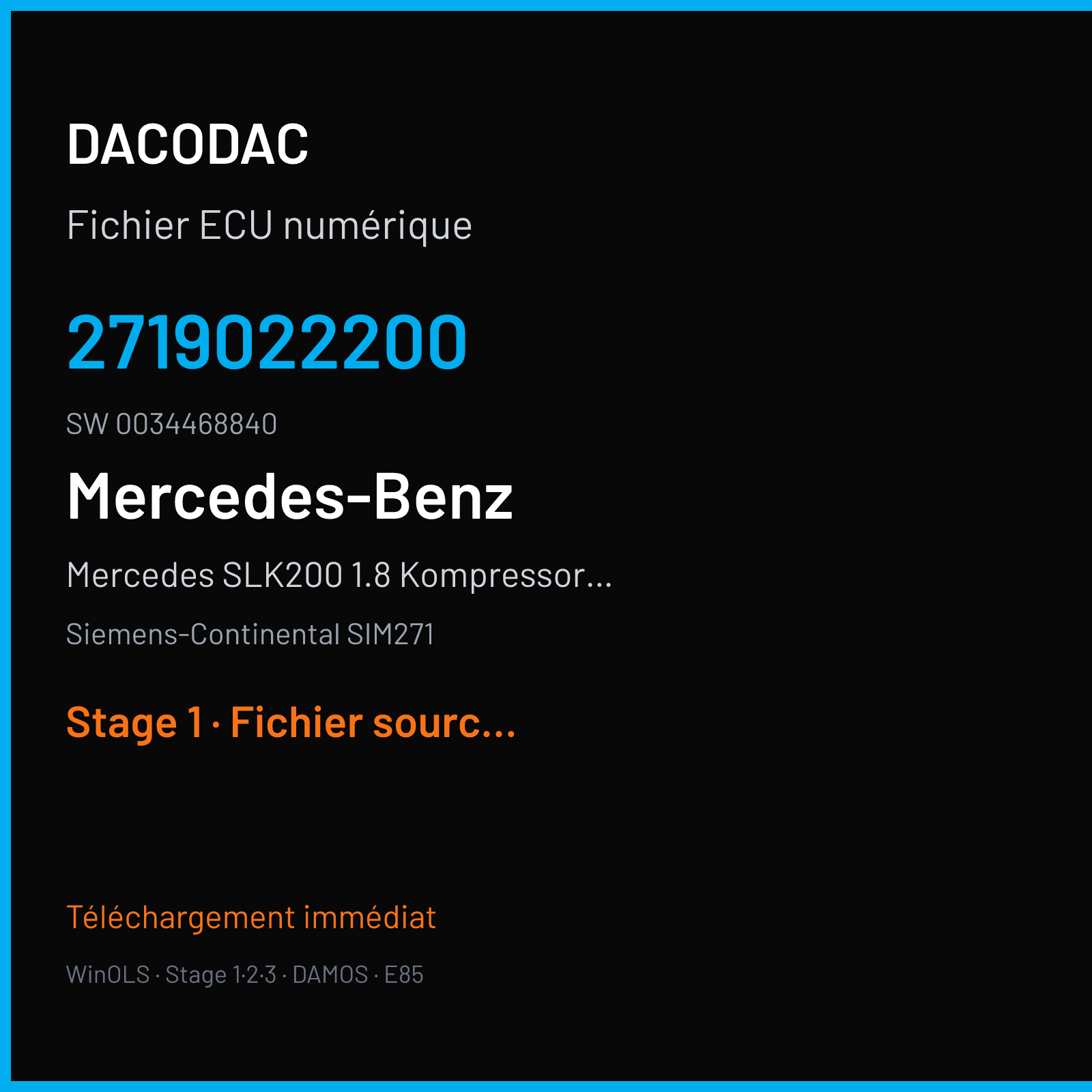 Mercedes SLK200 1.8 Kompressor R4 184 ch (2011) — Siemens-Continental SIM271 — 2719022200 · 0034468840 · M800006500000 — Stage 1
