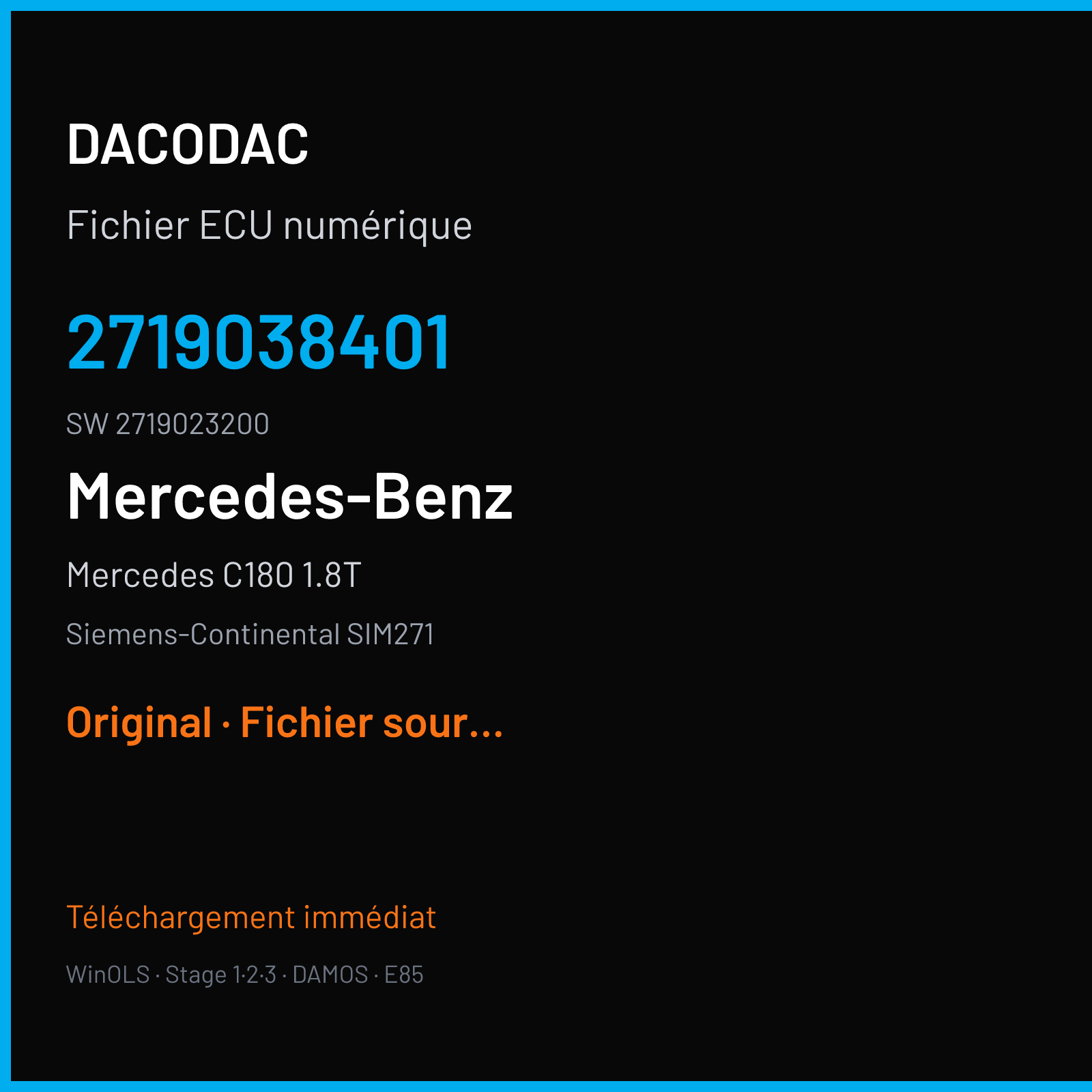 Mercedes C180 1.8T 156 ch (2012) — Siemens-Continental SIM271 — 2719038401 · 2719023200 · M800005900000 — Original