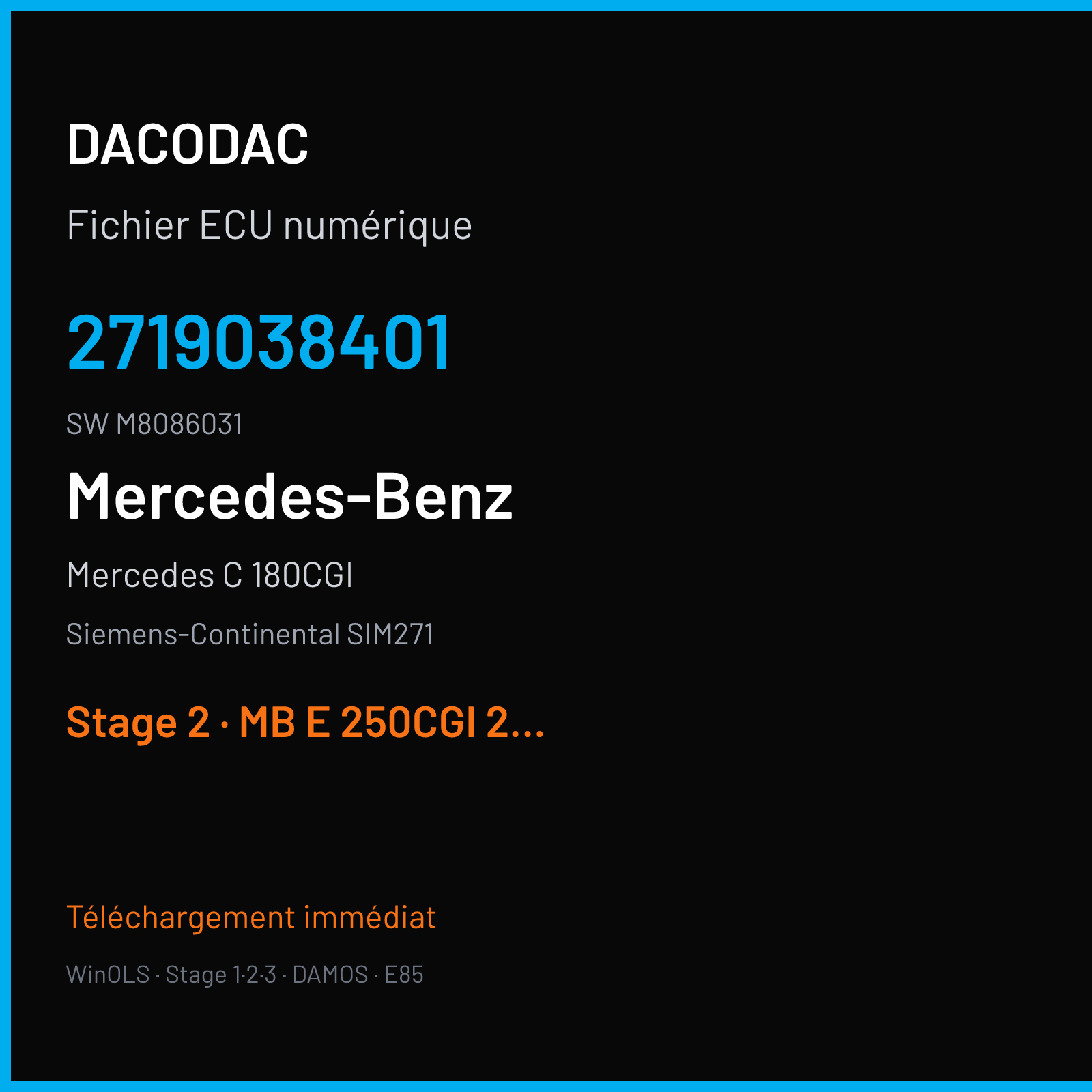 Mercedes C 180CGI 156 ch (2011) — Siemens-Continental SIM271 — 2719038401 · M8086031 · T 1100 M800005900000 — Stage 2