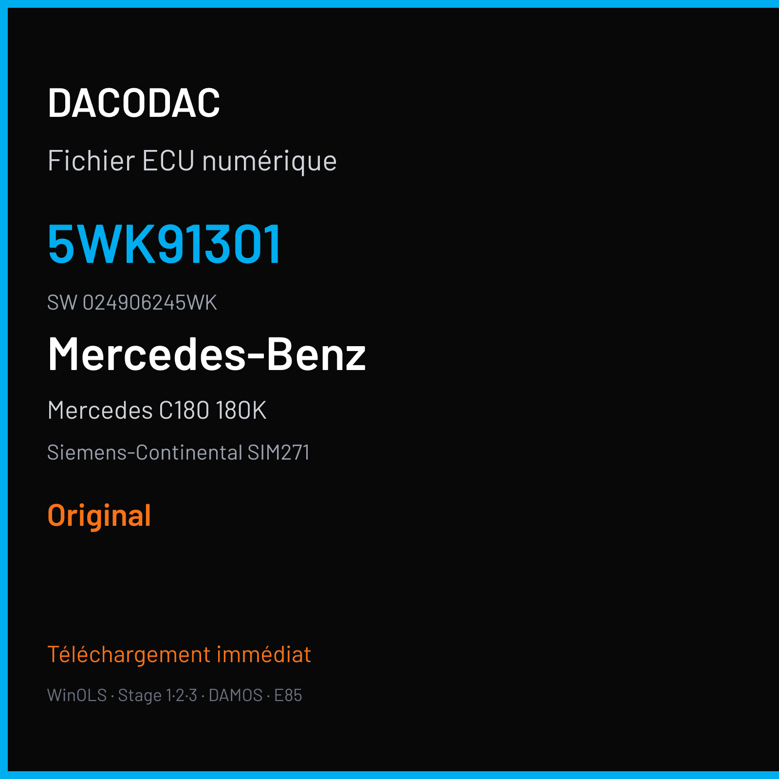 Mercedes C180 180K 156 ch (2012) — Siemens-Continental SIM271 — 5WK91301 · 024906245WK · M800008400000 — Original
