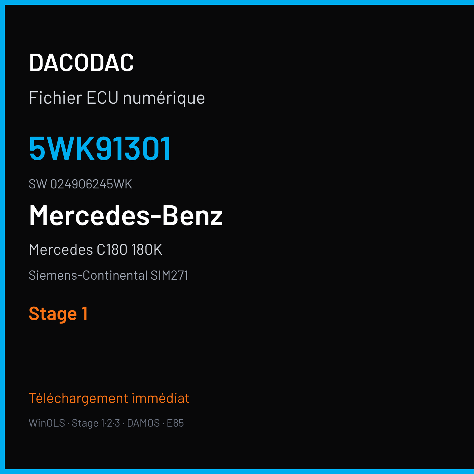 Mercedes C180 180K 156 ch (2012) — Siemens-Continental SIM271 — 5WK91301 · 024906245WK · M800008400000 — Stage 1