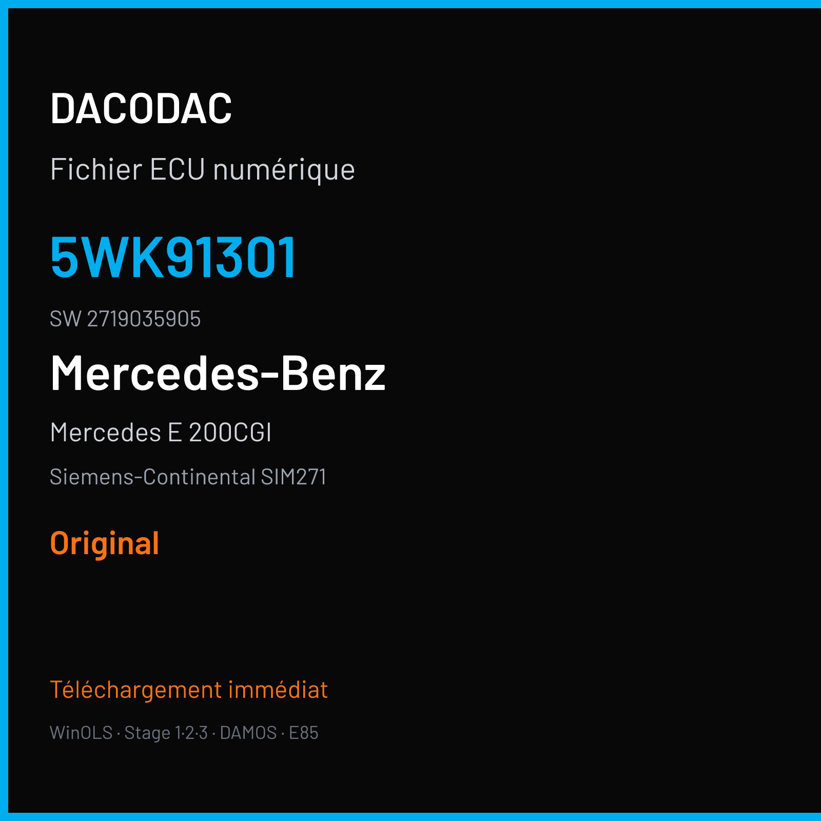 Mercedes E 200CGI 183 ch (2010) — Siemens-Continental SIM271 — 5WK91301 · 2719035905 · M800008100000 — Original