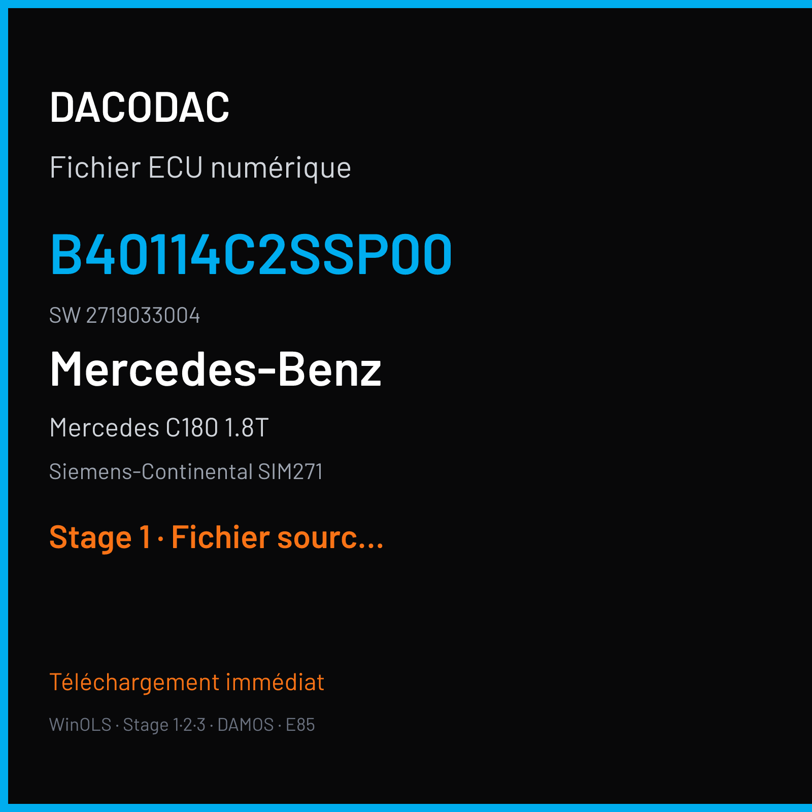Mercedes C180 1.8T 156 ch (2014) — Siemens-Continental SIM271 — B40114C2SSP00 · 2719033004 · M800007400000 — Stage 1