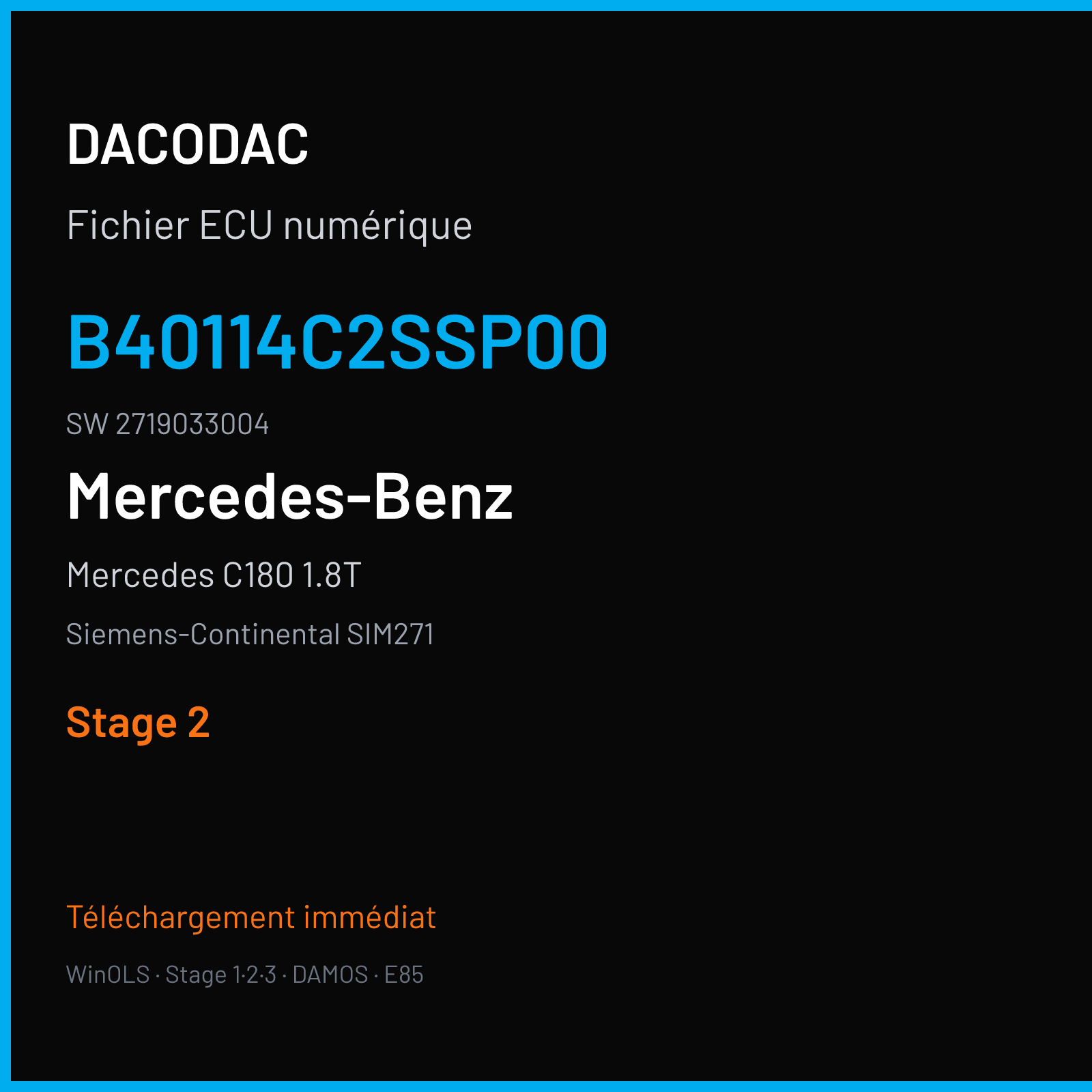 Mercedes C180 1.8T 156 ch (2014) — Siemens-Continental SIM271 — B40114C2SSP00 · 2719033004 · M800007400000 — Stage 2