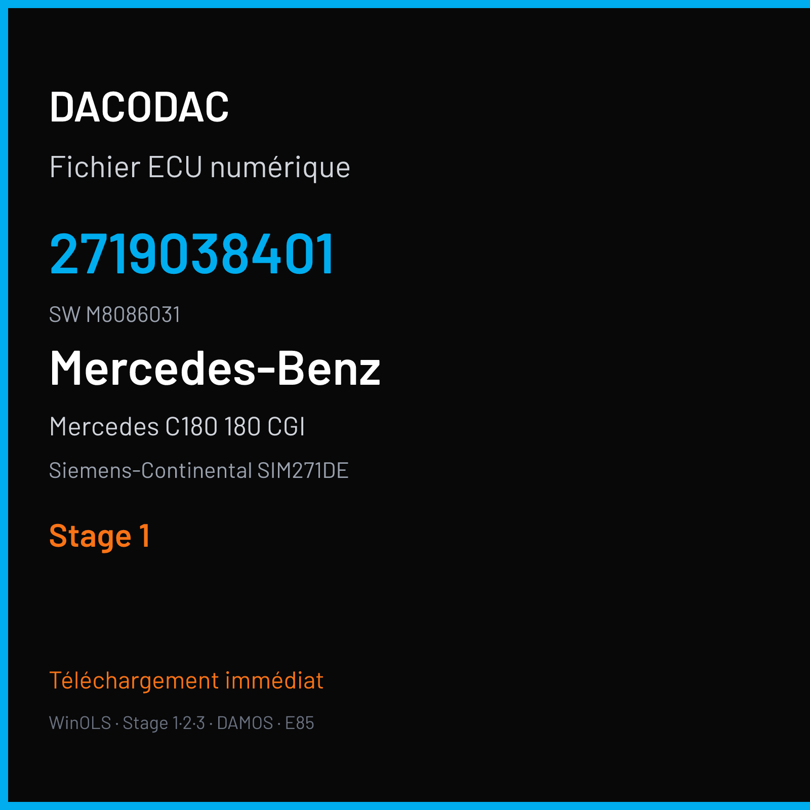 Mercedes C180 180 CGI 156 ch (2011) — Siemens-Continental SIM271DE — 2719038401 · M8086031 · T 1100 M800005900000 — Stage 1