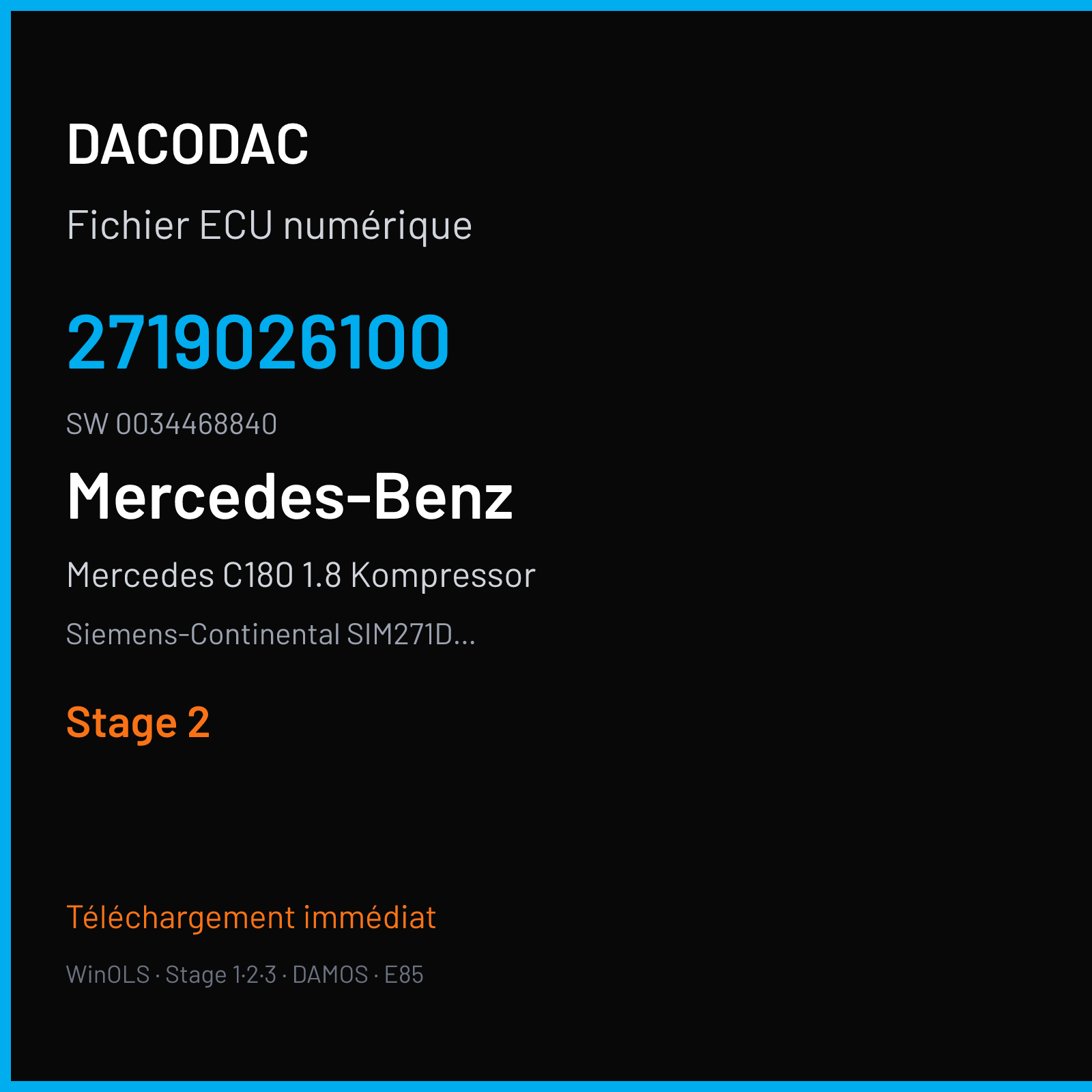 Mercedes C180 1.8 Kompressor 163 ch — Siemens-Continental SIM271DE2.0 — 2719026100 · 0034468840 · M800008400000 — Stage 2