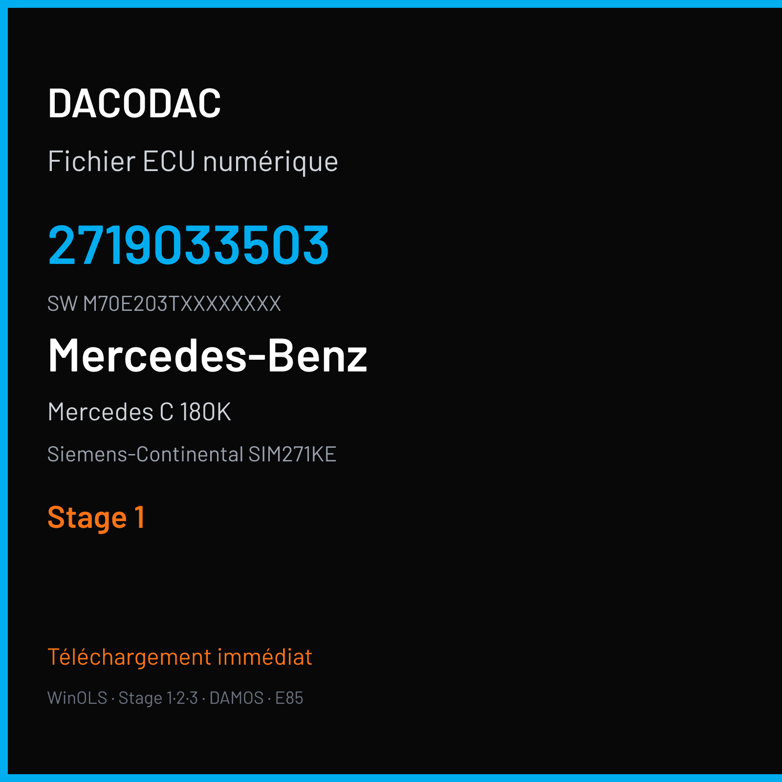 Mercedes C 180K 156 ch (2011) — Siemens-Continental SIM271KE — 2719033503 · M70E203TXXXXXXXX · M700004800000 — Stage 1