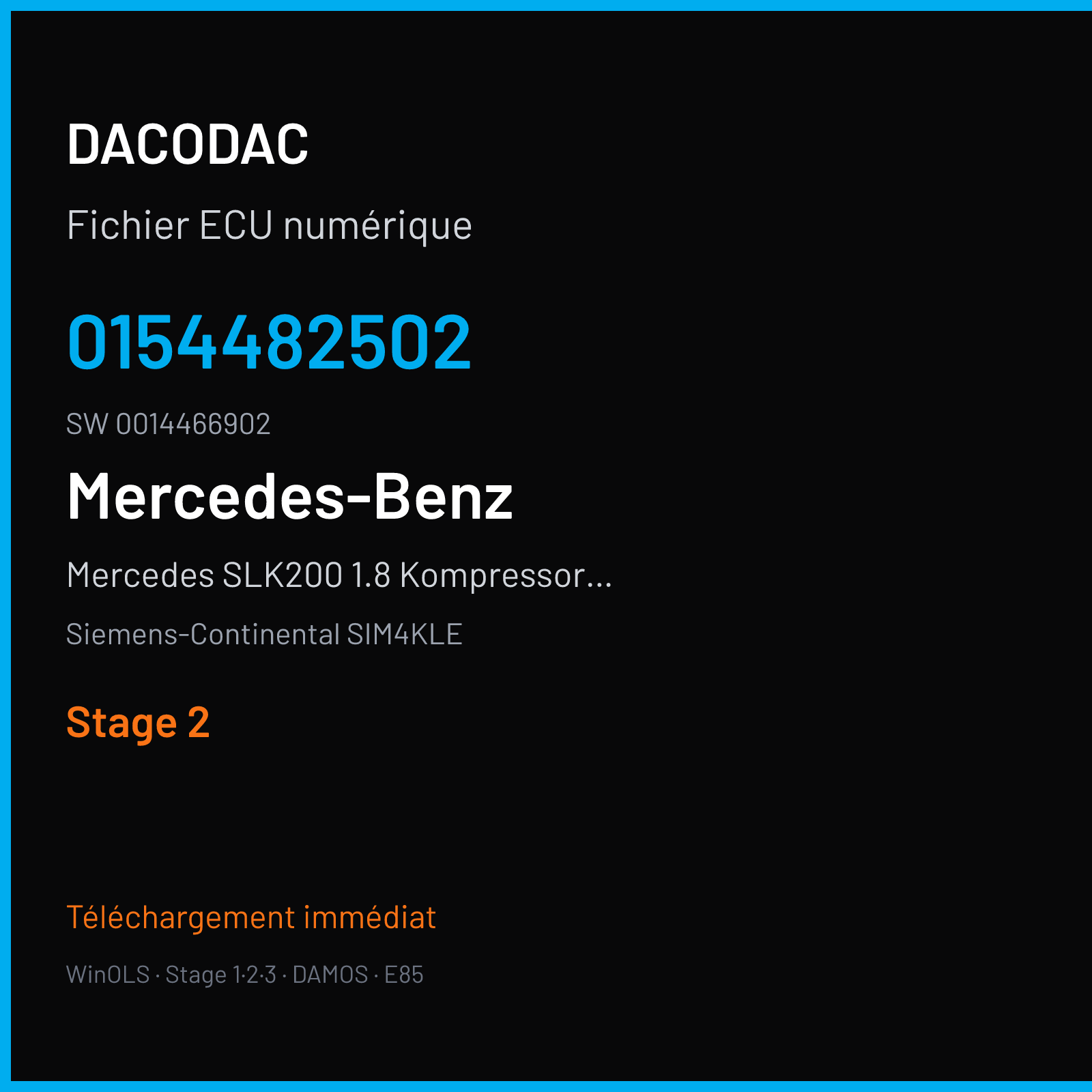 Mercedes SLK200 1.8 Kompressor R4 180 ch (2008) — Siemens-Continental SIM4KLE — 0154482502 · 0014466902 · M300054010000 — Stage 2