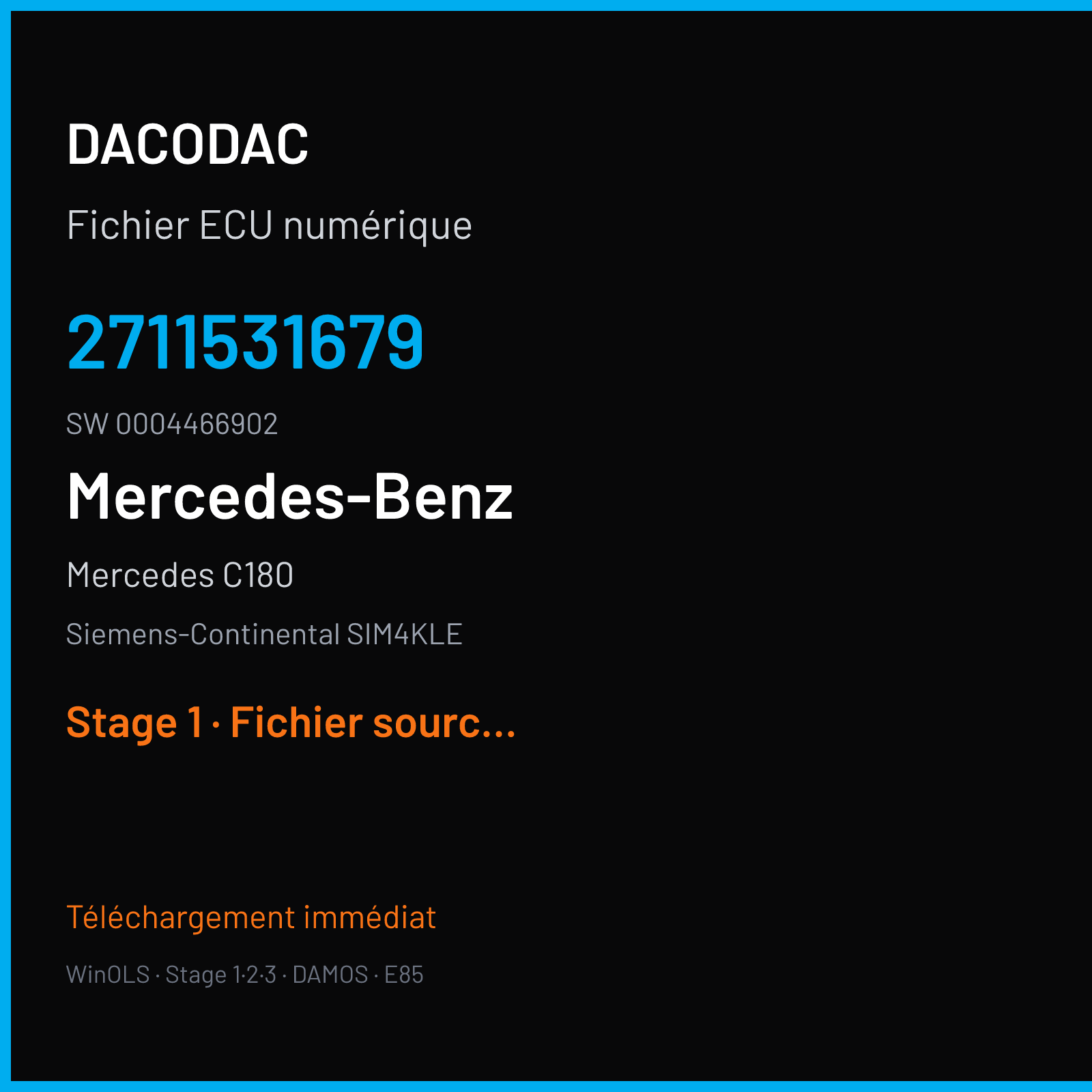 Mercedes C180 143 ch (2002) — Siemens-Continental SIM4KLE — 2711531679 · 0004466902 · M300030010000 — Stage 1