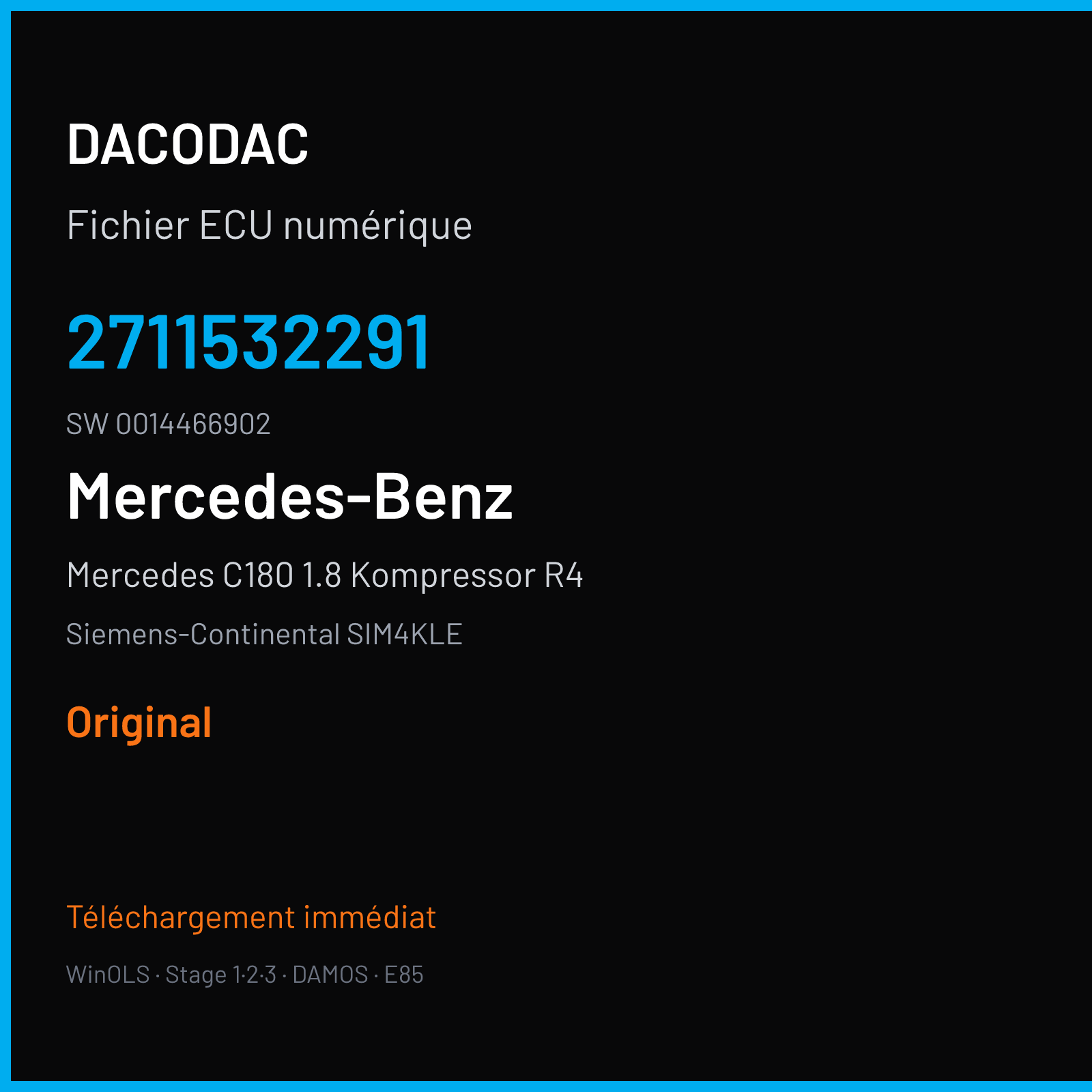 Mercedes C180 1.8 Kompressor R4 140 ch — Siemens-Continental SIM4KLE — 2711532291 · 0014466902 · M300050010000 — Original