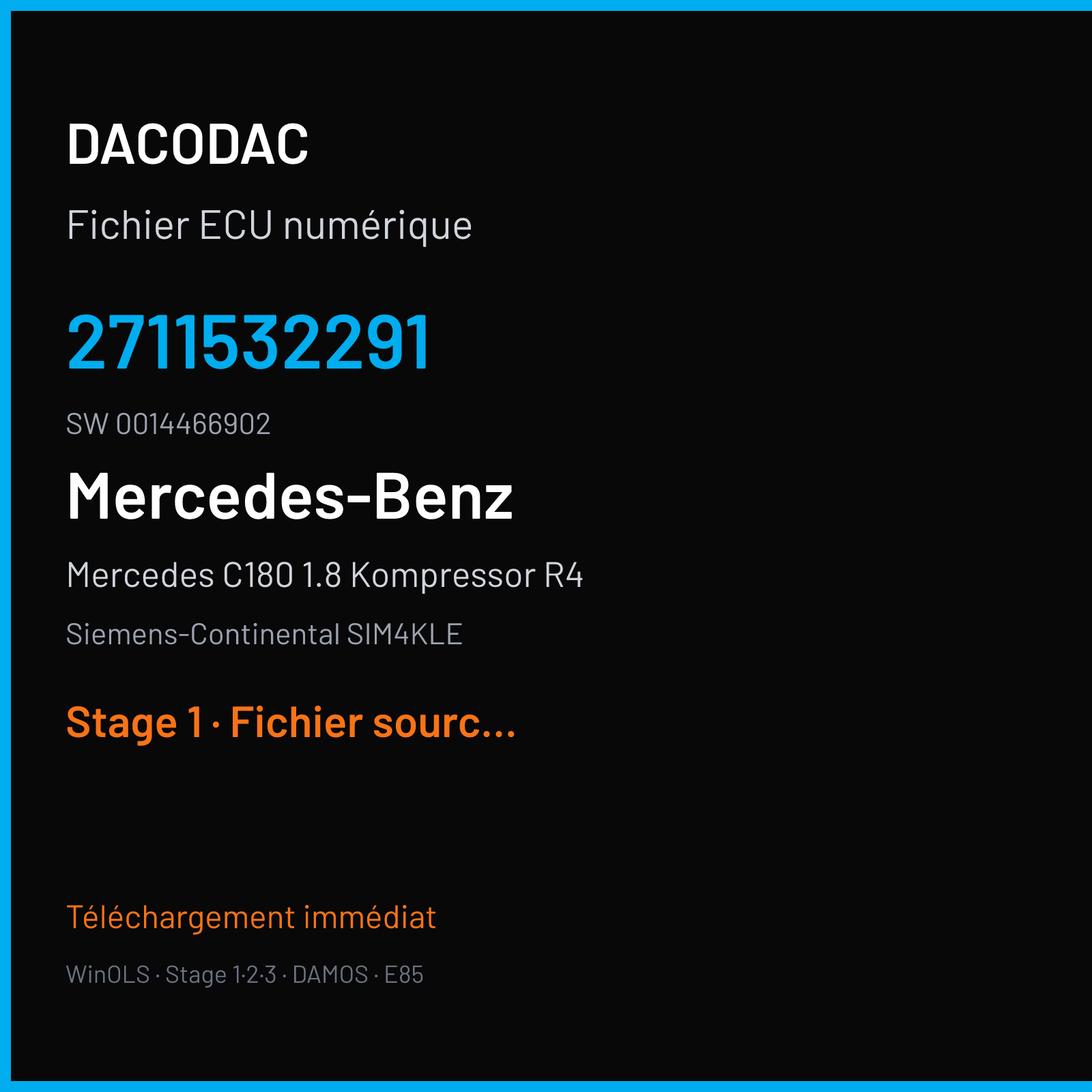 Mercedes C180 1.8 Kompressor R4 140 ch — Siemens-Continental SIM4KLE — 2711532291 · 0014466902 · M300050010000 — Stage 1