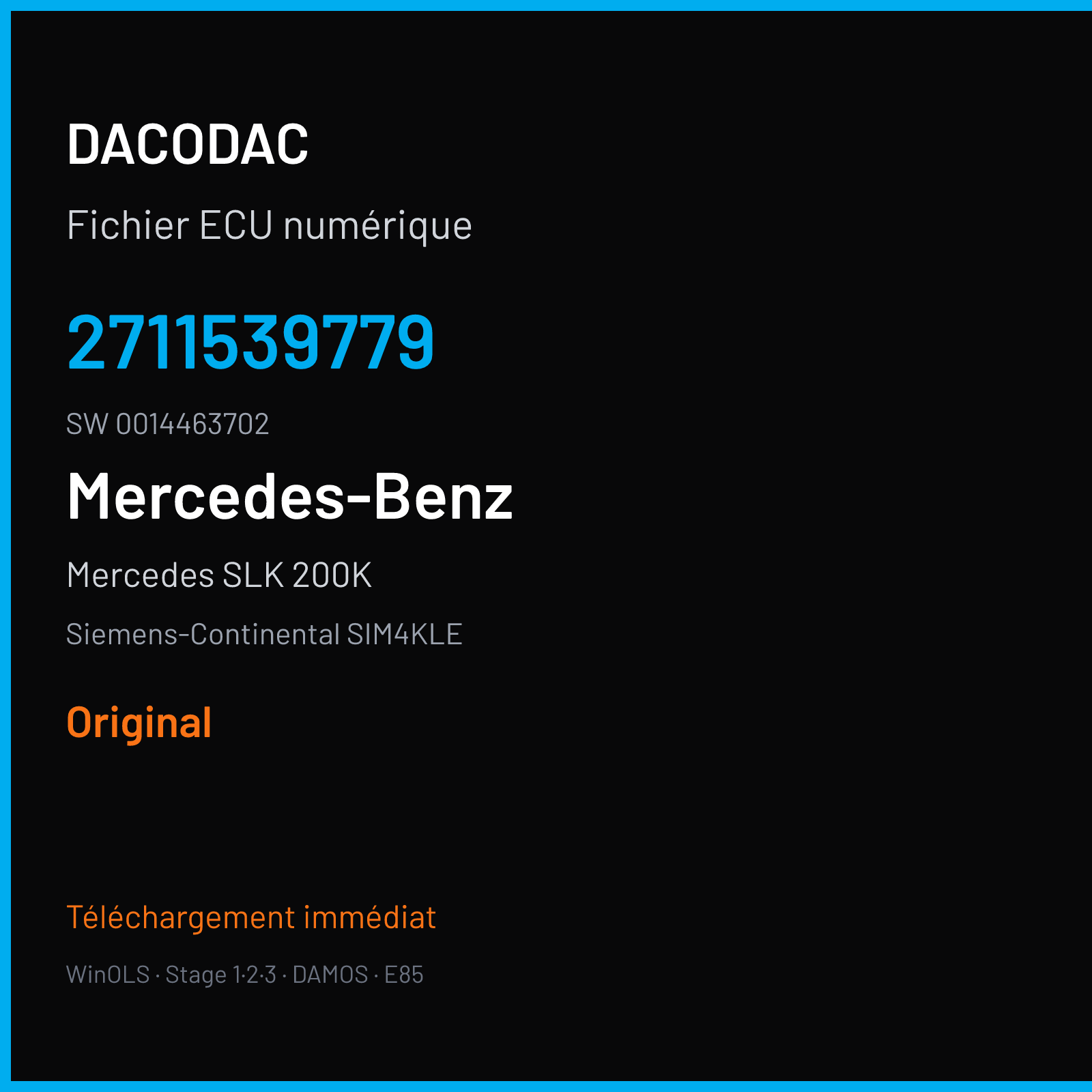 Mercedes SLK 200K 163 ch (2004) — Siemens-Continental SIM4KLE — 2711539779 · 0014463702 · M300045010000 — Original