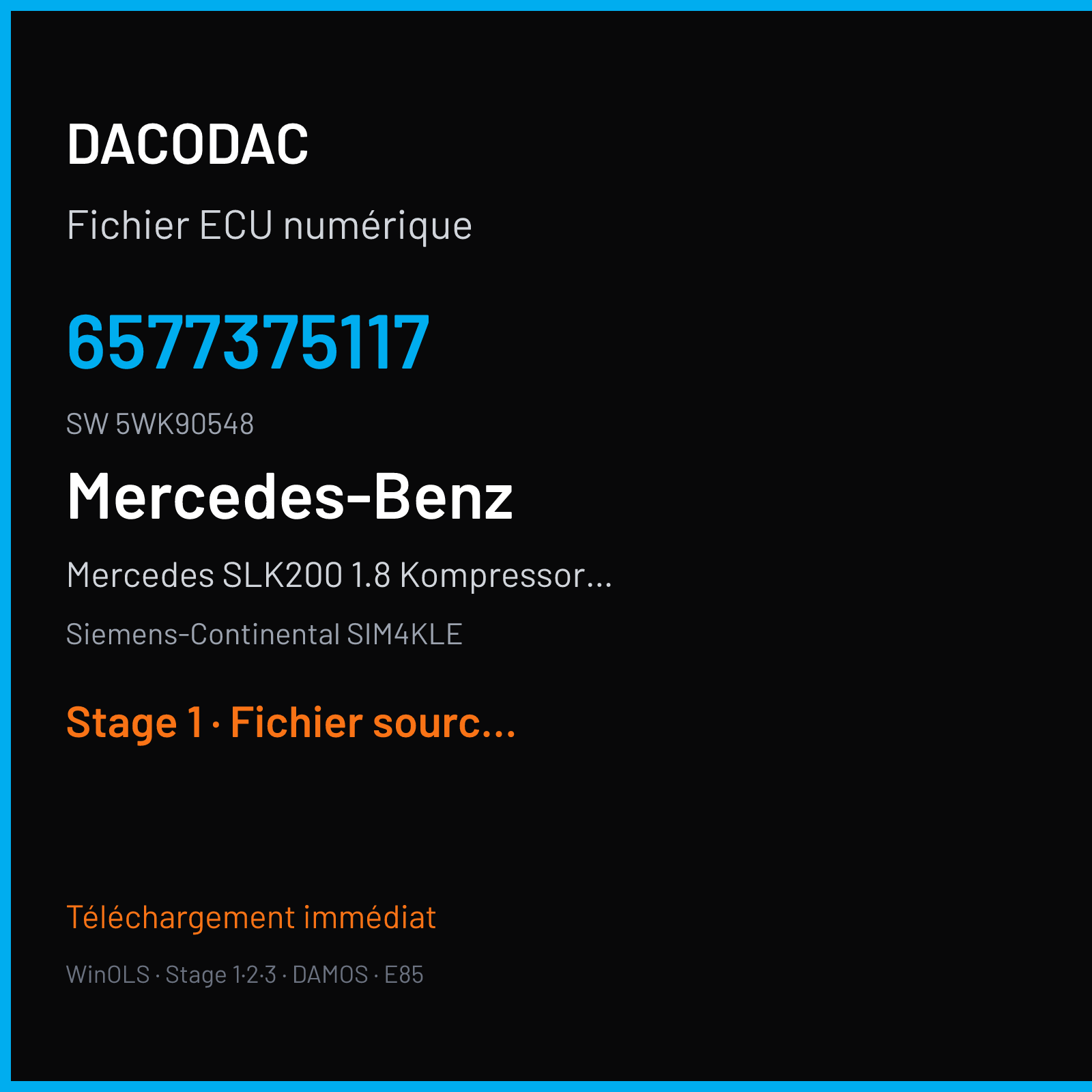 Mercedes SLK200 1.8 Kompressor R4 163 ch (2003) — Siemens-Continental SIM4KLE — 6577375117 · 5WK90548 · M300050010000 — Stage 1