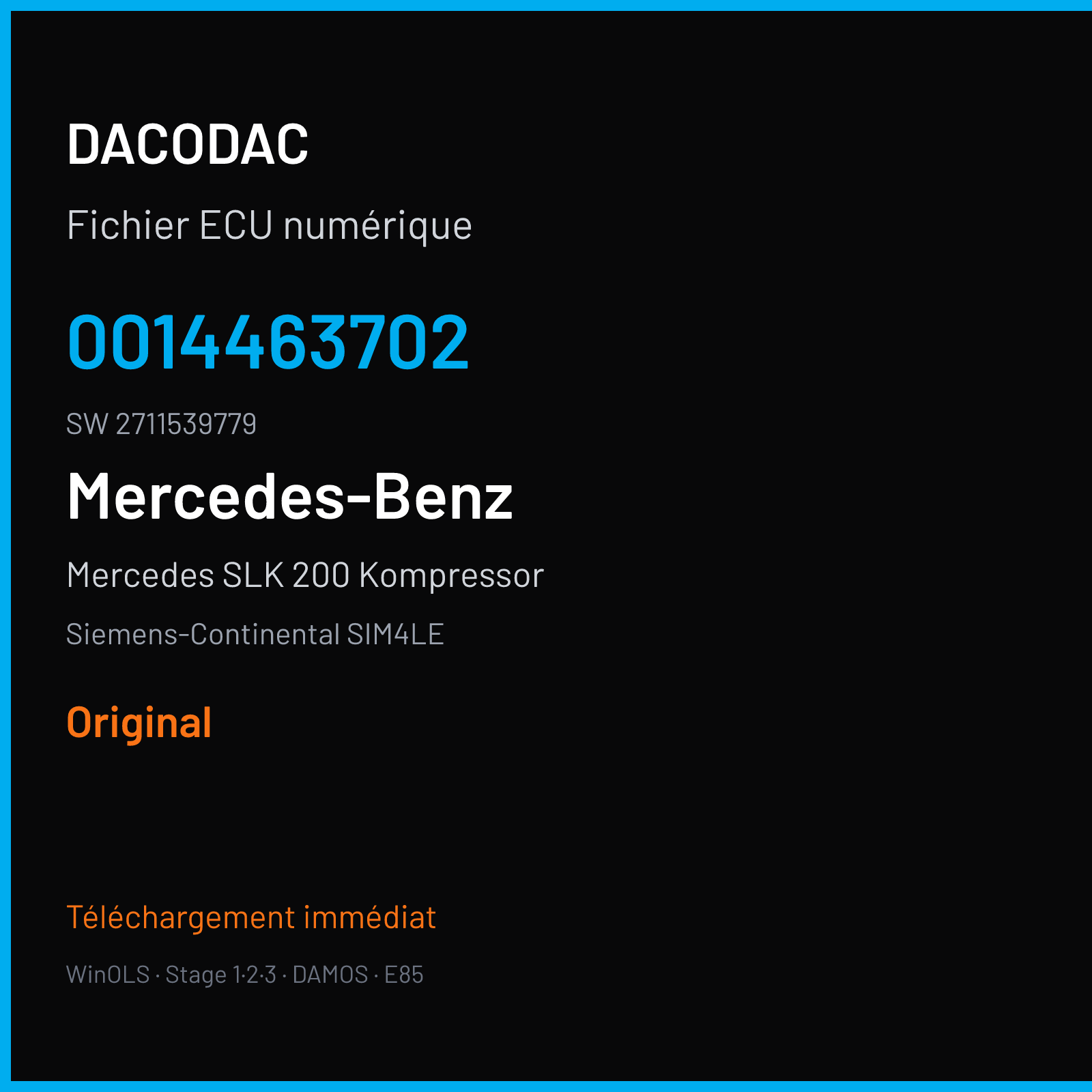 Mercedes SLK 200 Kompressor 163 ch (2004) — Siemens-Continental SIM4LE — 0014463702 · 2711539779 · M300045010000 — Original