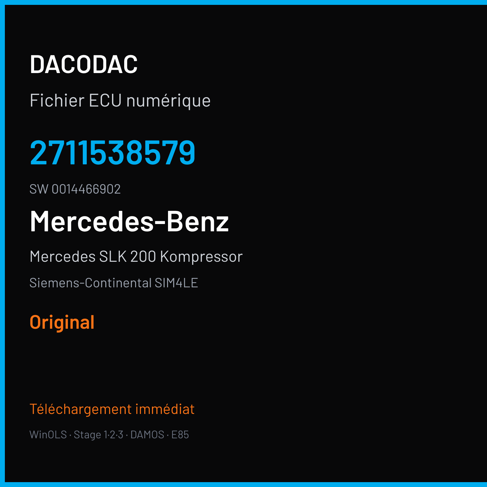 Mercedes SLK 200 Kompressor 163 ch (2001) — Siemens-Continental SIM4LE — 2711538579 · 0014466902 · M300045010000 — Original