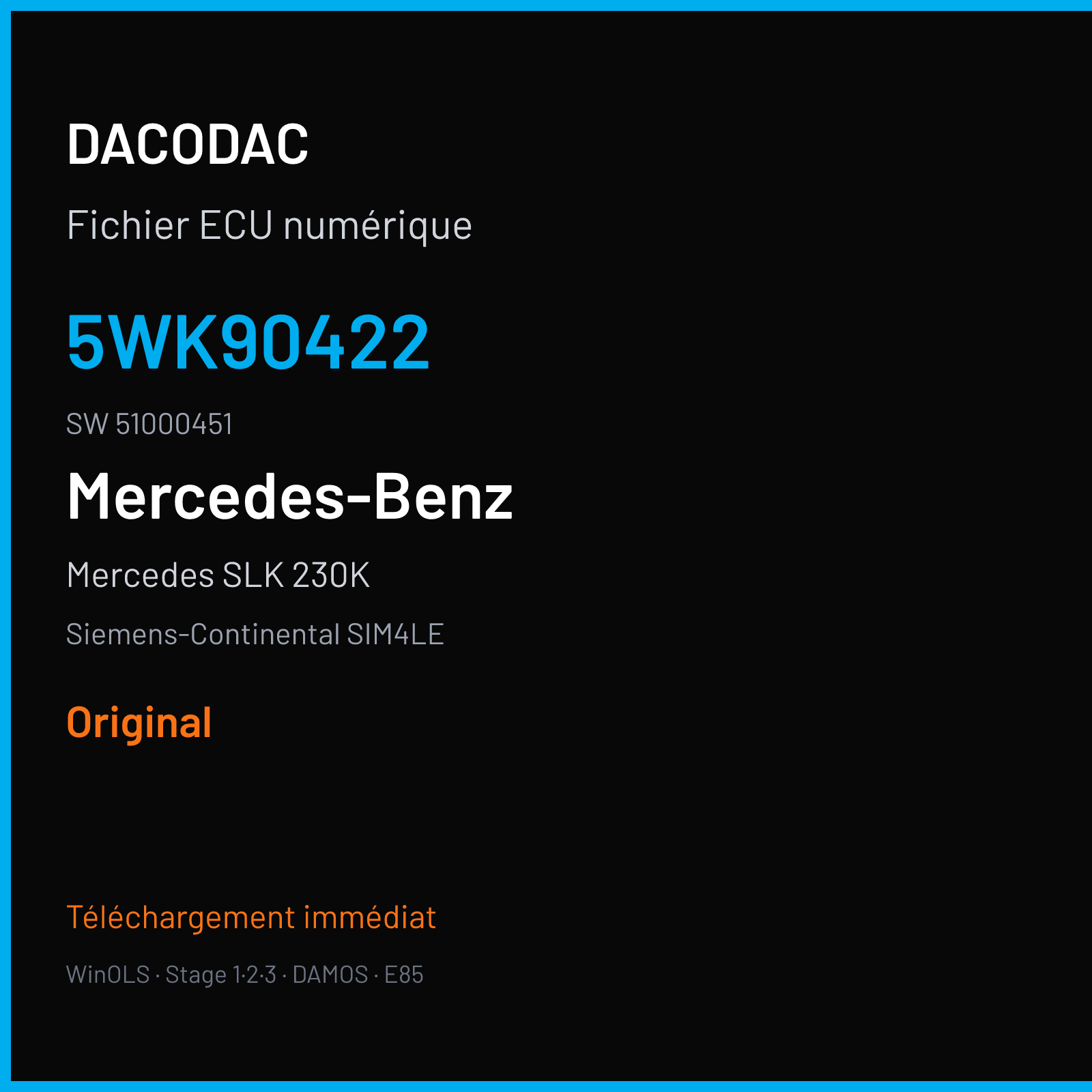 Mercedes SLK 230K 197 ch (2003) — Siemens-Continental SIM4LE — 5WK90422 · 51000451 · M100062010070 — Original