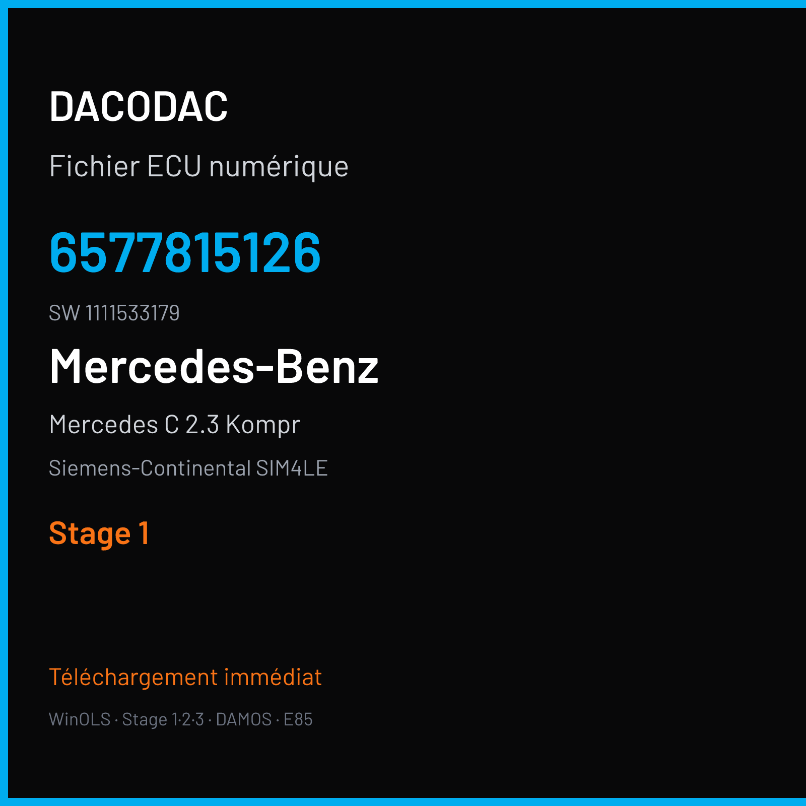 Mercedes C 2.3 Kompr 197 ch (2001) — Siemens-Continental SIM4LE — 6577815126 · 1111533179 · 1M10006201006 — Stage 1