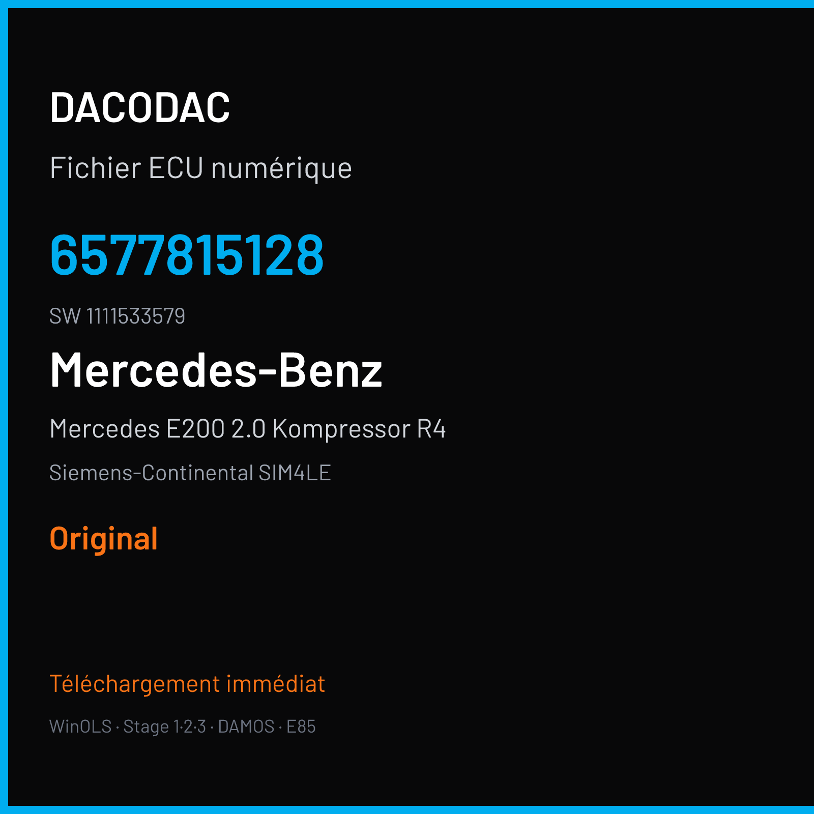 Mercedes E200 2.0 Kompressor R4 163 ch (2002) — Siemens-Continental SIM4LE — 6577815128 · 1111533579 · M100062010052 — Original