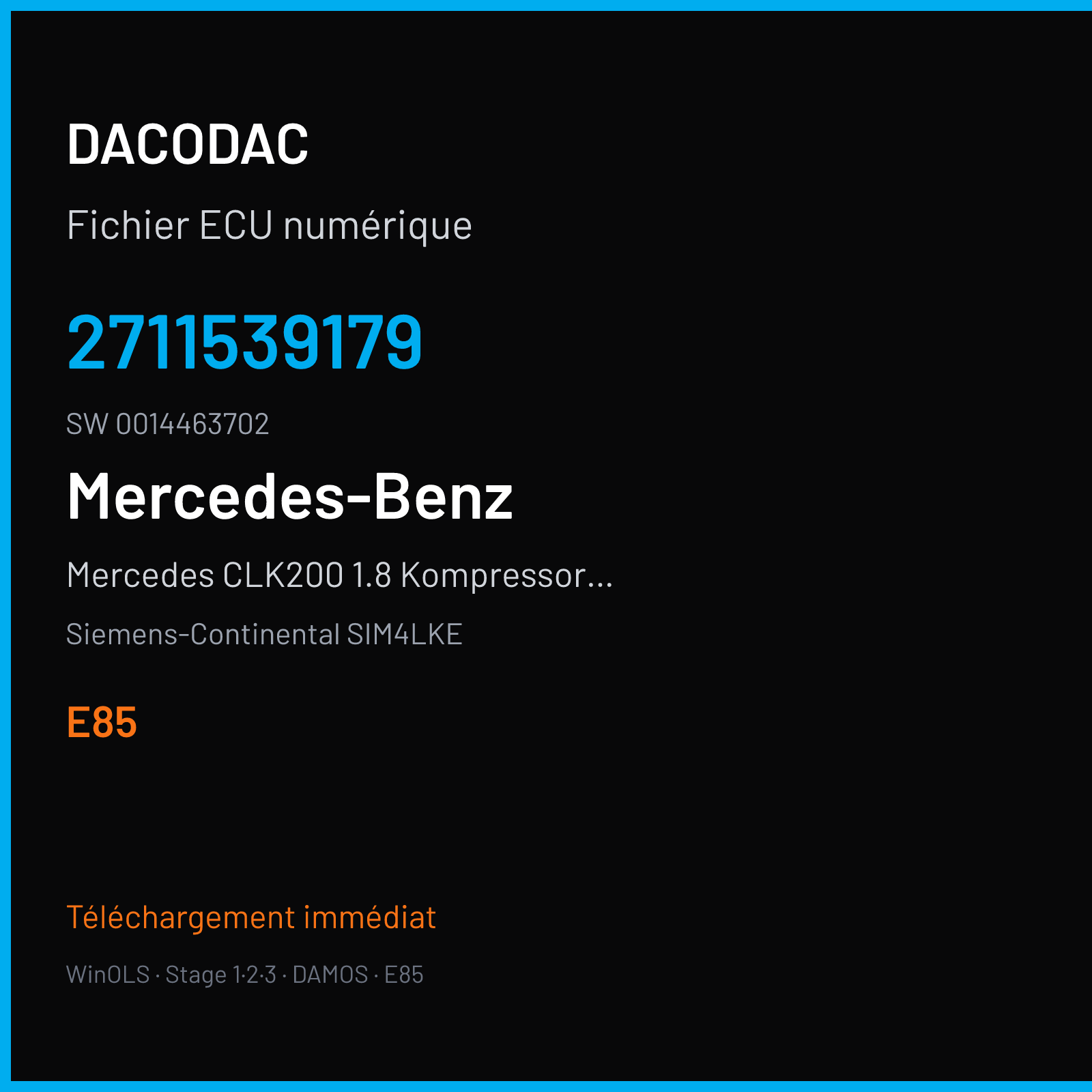 Mercedes CLK200 1.8 Kompressor R4 163 ch — Siemens-Continental SIM4LKE — 2711539179 · 0014463702 · M300045010000 — E85