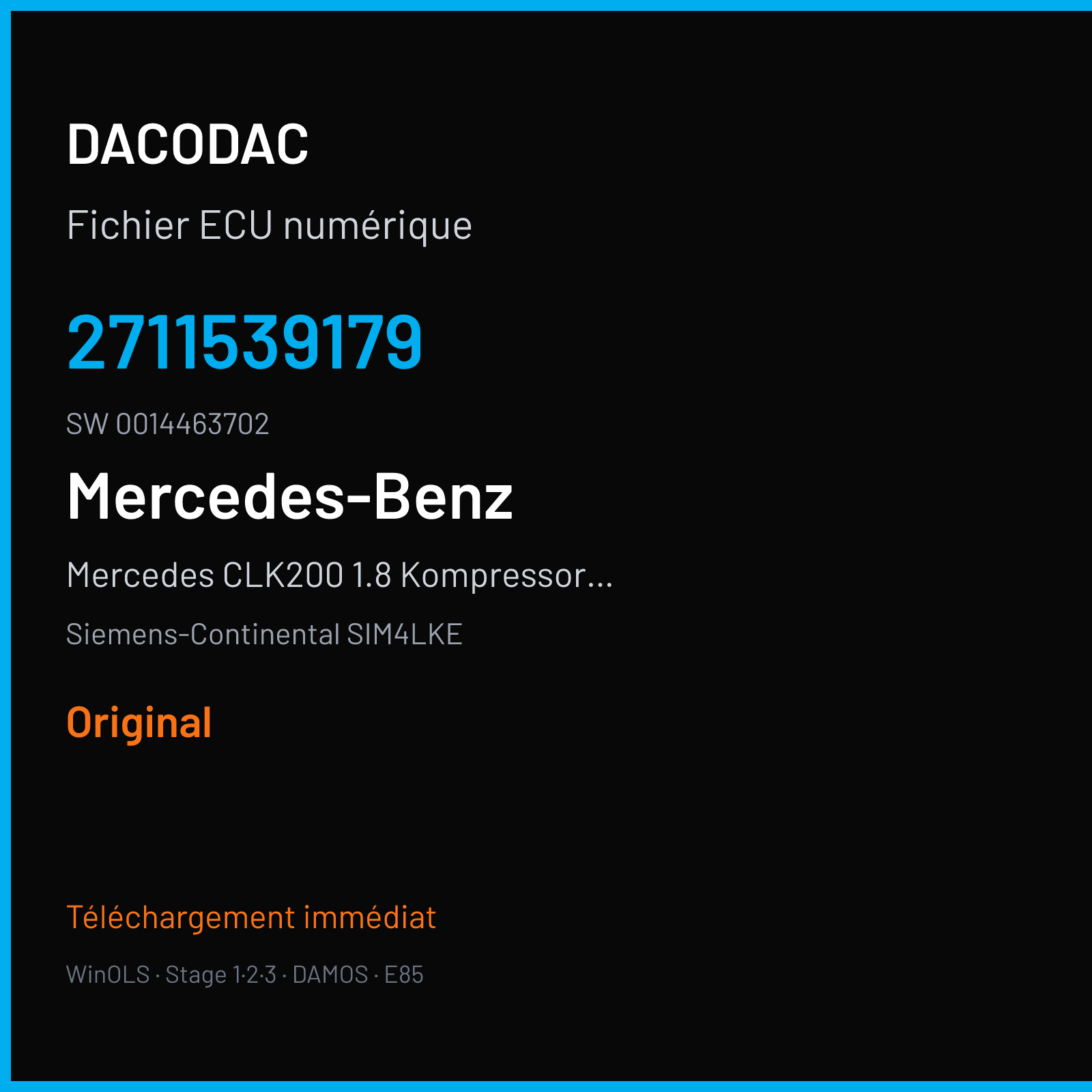 Mercedes CLK200 1.8 Kompressor R4 163 ch — Siemens-Continental SIM4LKE — 2711539179 · 0014463702 · M300045010000 — Original