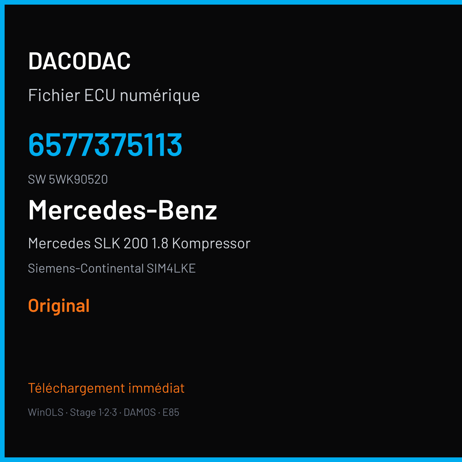 Mercedes SLK 200 1.8 Kompressor 163 ch (2007) — Siemens-Continental SIM4LKE — 6577375113 · 5WK90520 · M300045010000 — Original