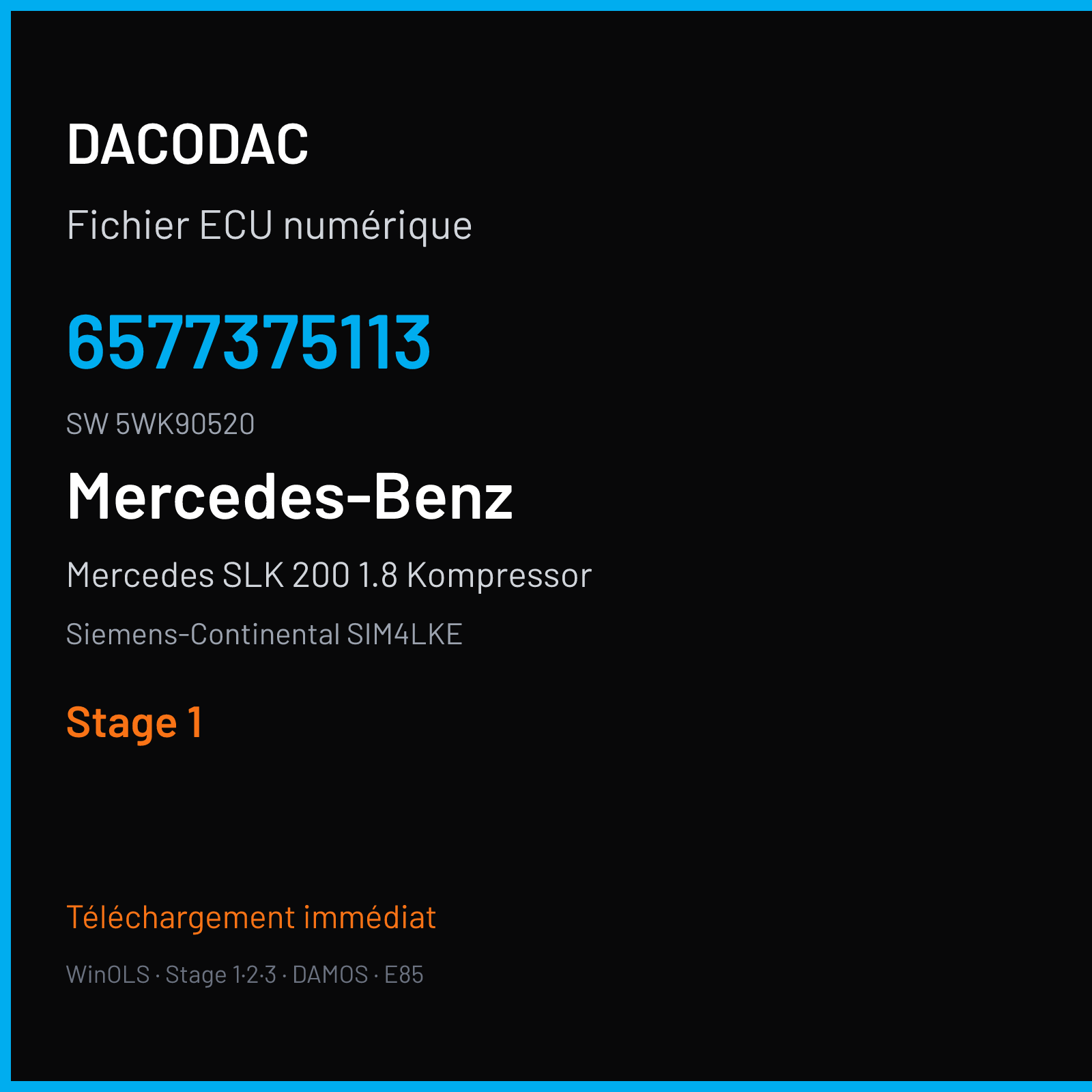 Mercedes SLK 200 1.8 Kompressor 163 ch (2007) — Siemens-Continental SIM4LKE — 6577375113 · 5WK90520 · M300045010000 — Stage 1