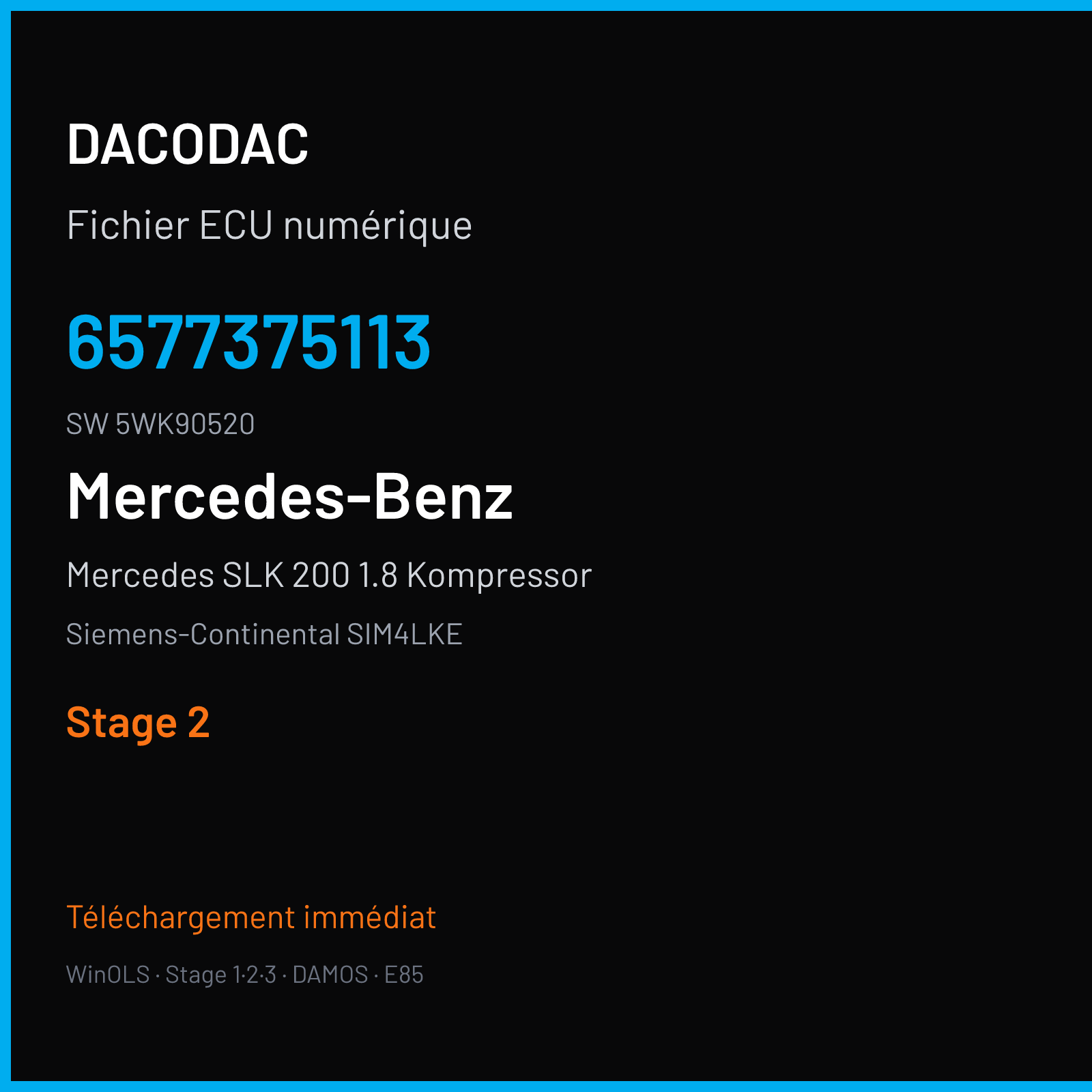 Mercedes SLK 200 1.8 Kompressor 163 ch (2007) — Siemens-Continental SIM4LKE — 6577375113 · 5WK90520 · M300045010000 — Stage 2