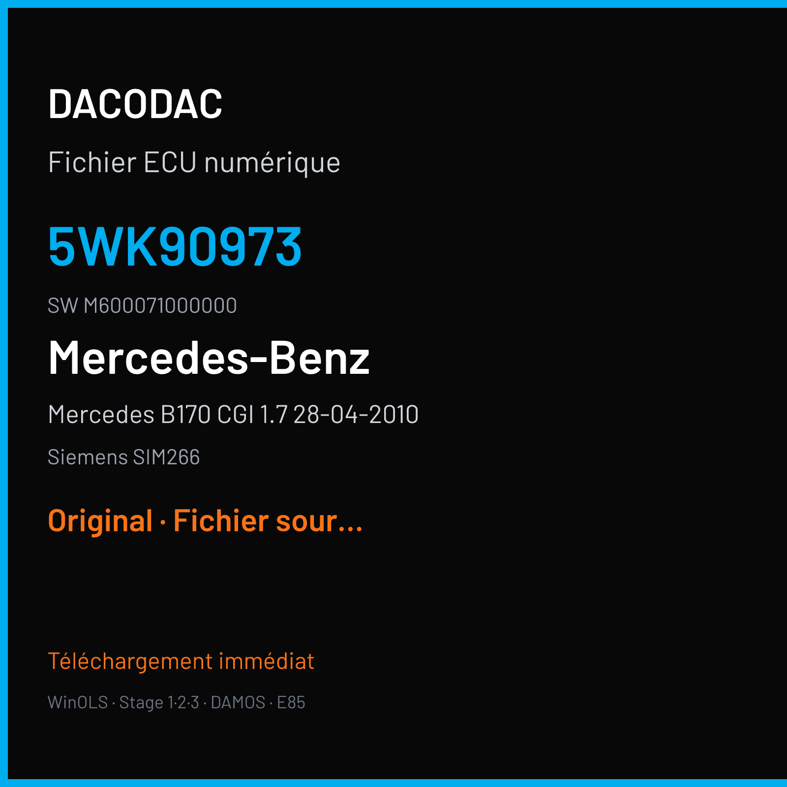 Mercedes B170 CGI 1.7 28-04-2010 — Siemens SIM266 — 5WK90973 · M600071000000 — Original