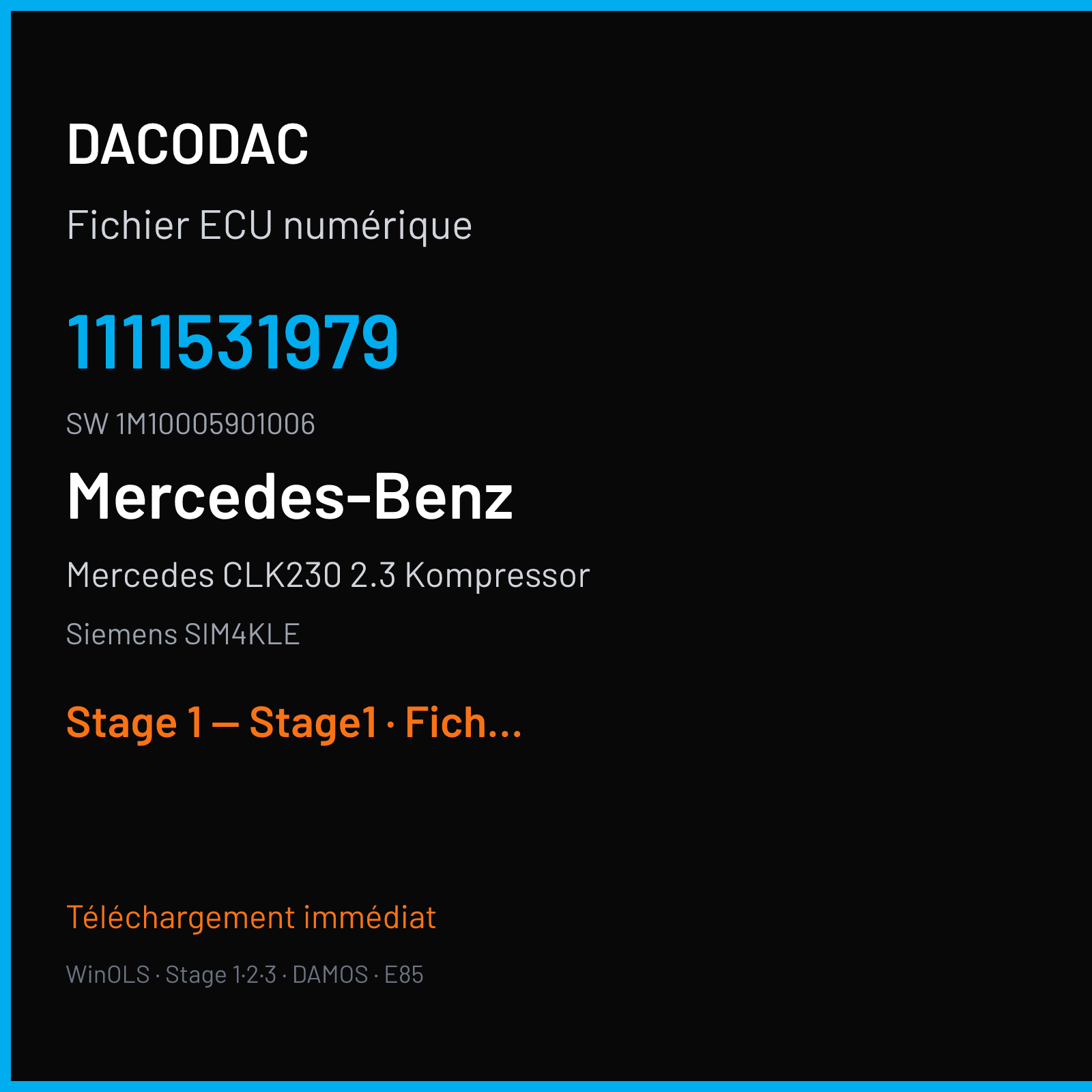 Mercedes CLK230 2.3 Kompressor (1999) — Siemens SIM4KLE — 1111531979 · 1M10005901006 — Stage 1 — Stage1