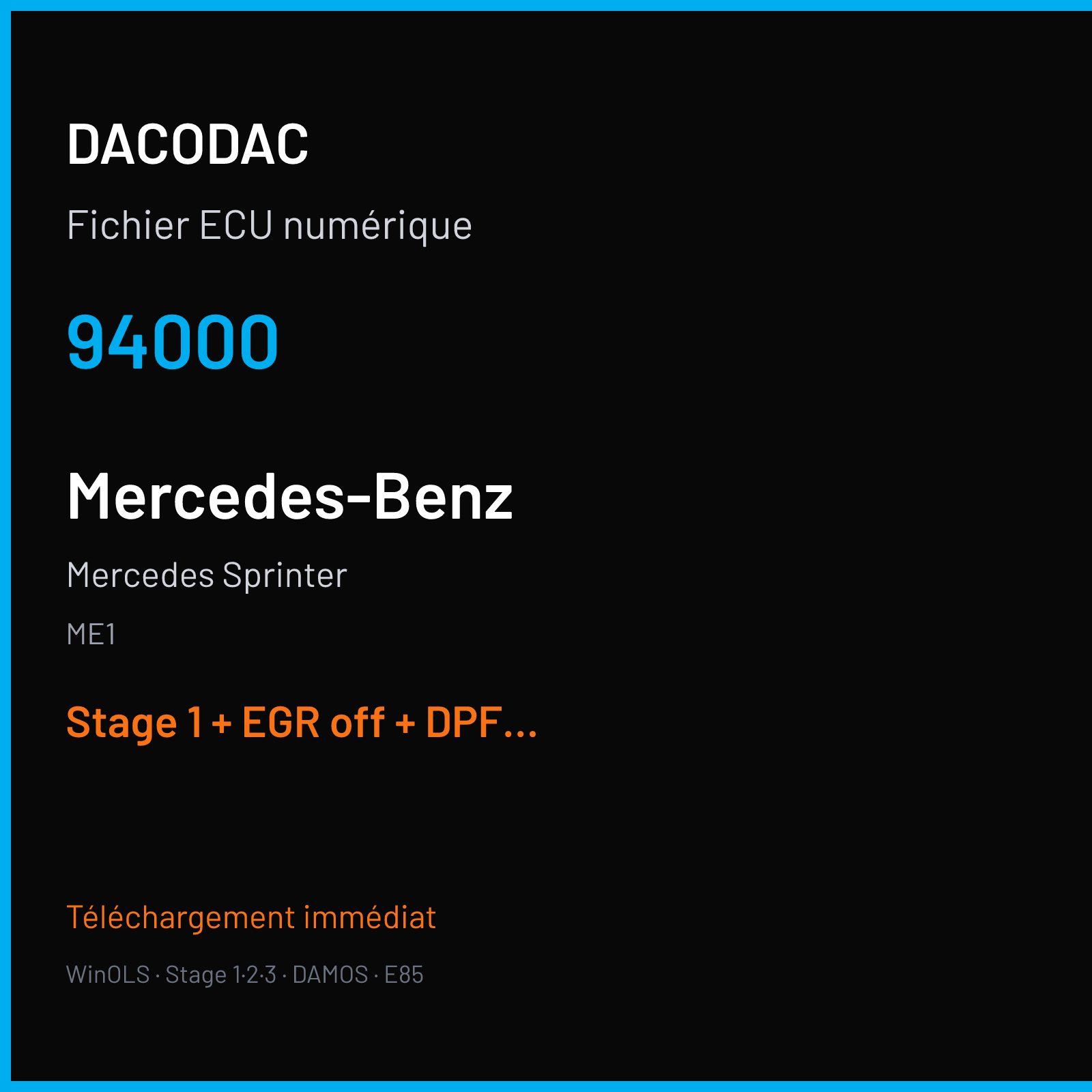 Mercedes Sprinter (2019) — ME1 — 94000 — Stage 1 + EGR off + DPF off + VMAX off