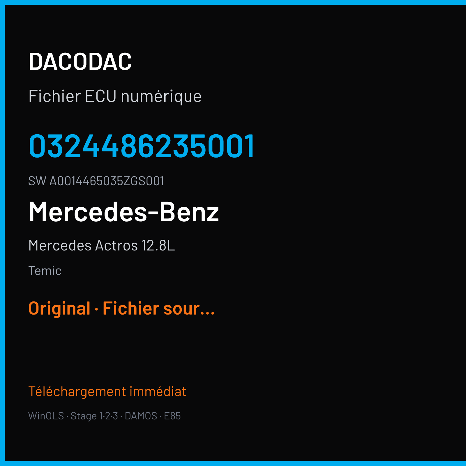 Mercedes Actros 12.8L 449 ch (2020) — Temic — 0324486235001 · A0014465035ZGS001 · A0264481335ZGS001 MCM — Original