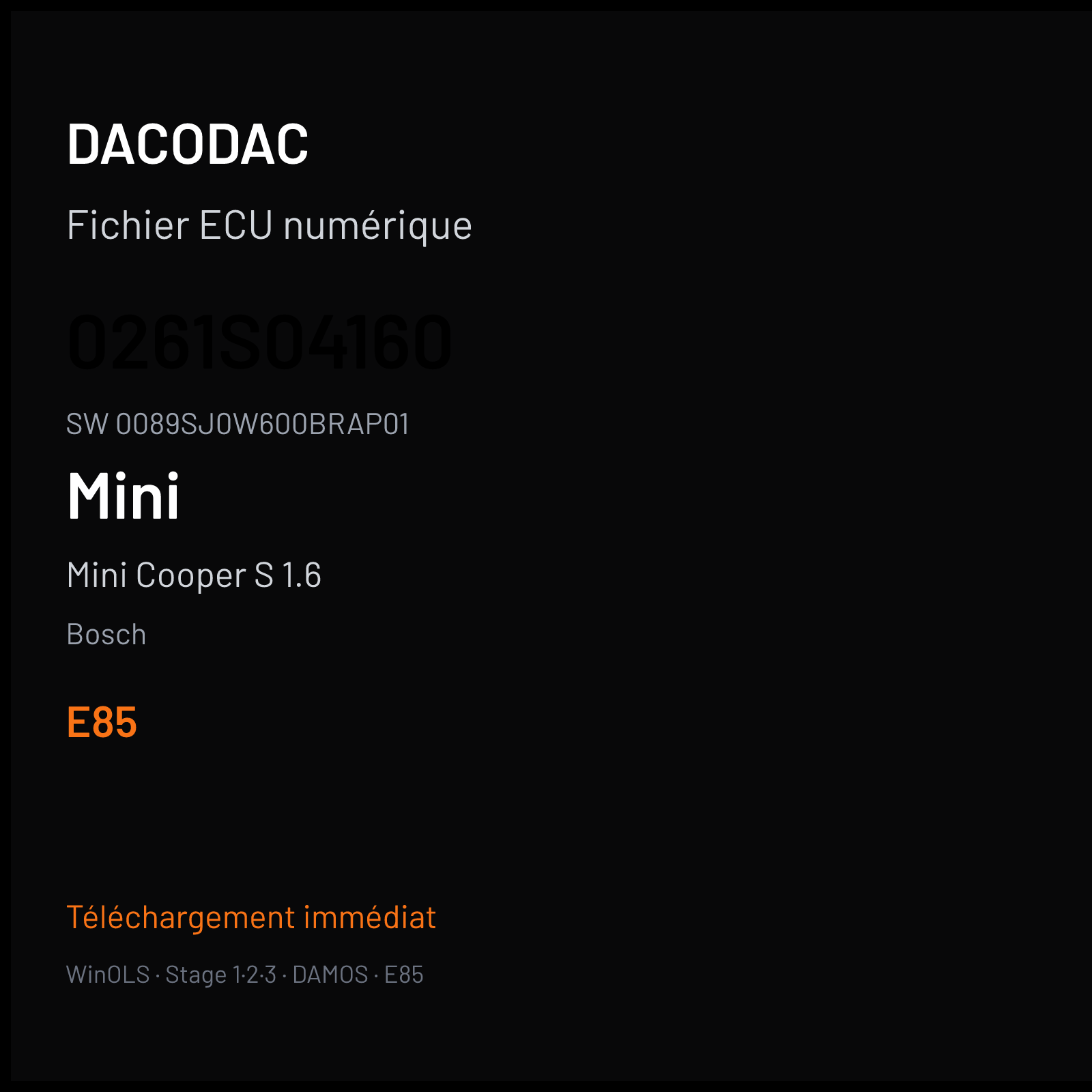 Mini Cooper S 1.6 — Bosch — 0261S04160 · 0089SJ0W600BRAP01 · 391118 — E85