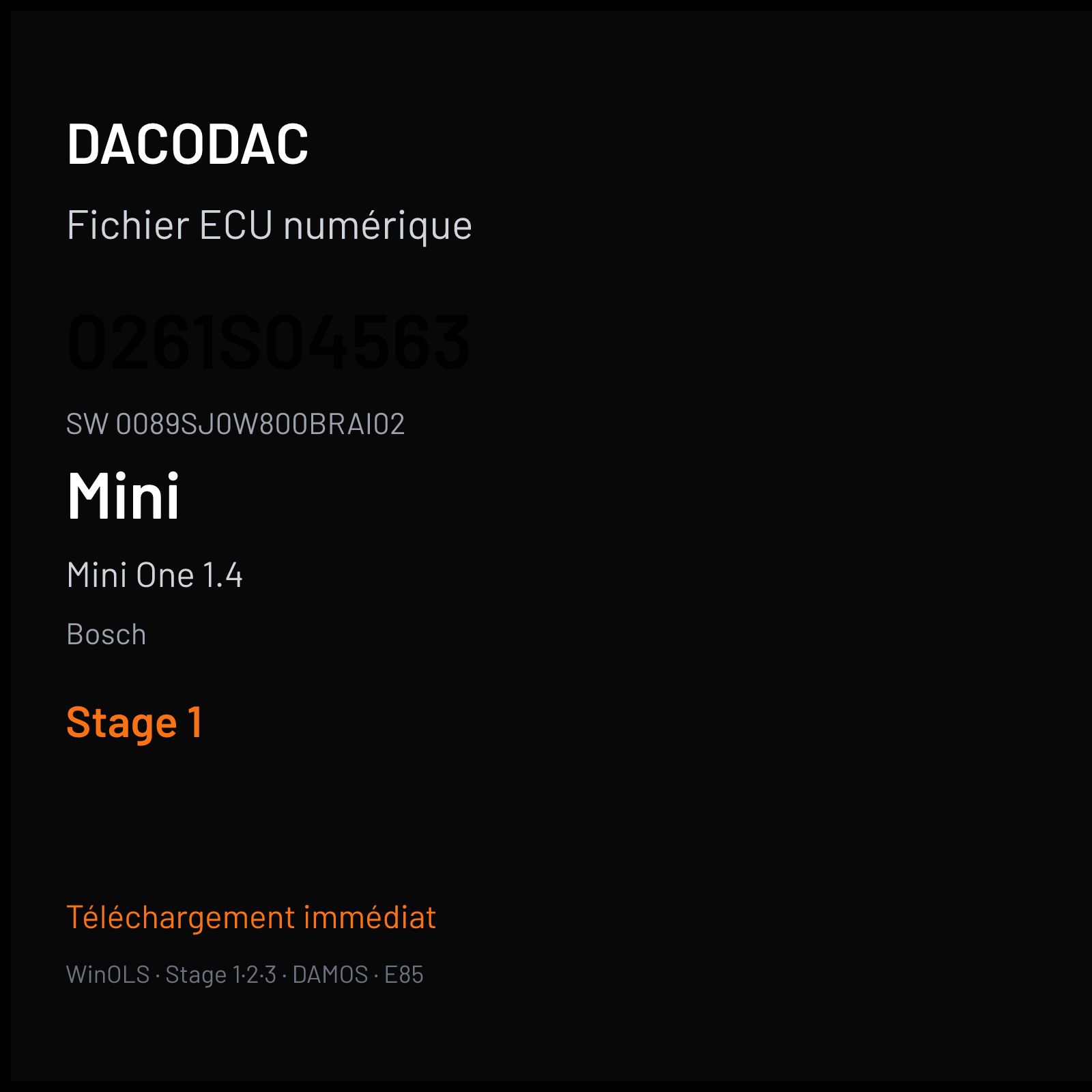 Mini One 1.4 75 ch (2010) — Bosch — 0261S04563 · 0089SJ0W800BRAI02 · 395077 — Stage 1