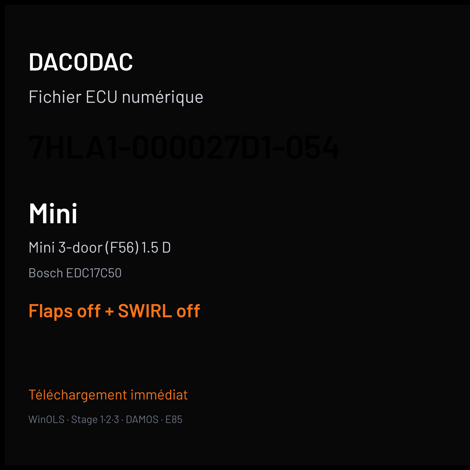 Mini 3-door (F56) 1.5 D — Bosch EDC17C50 — 7HLA1-000027D1-054 — Flaps off + SWIRL off