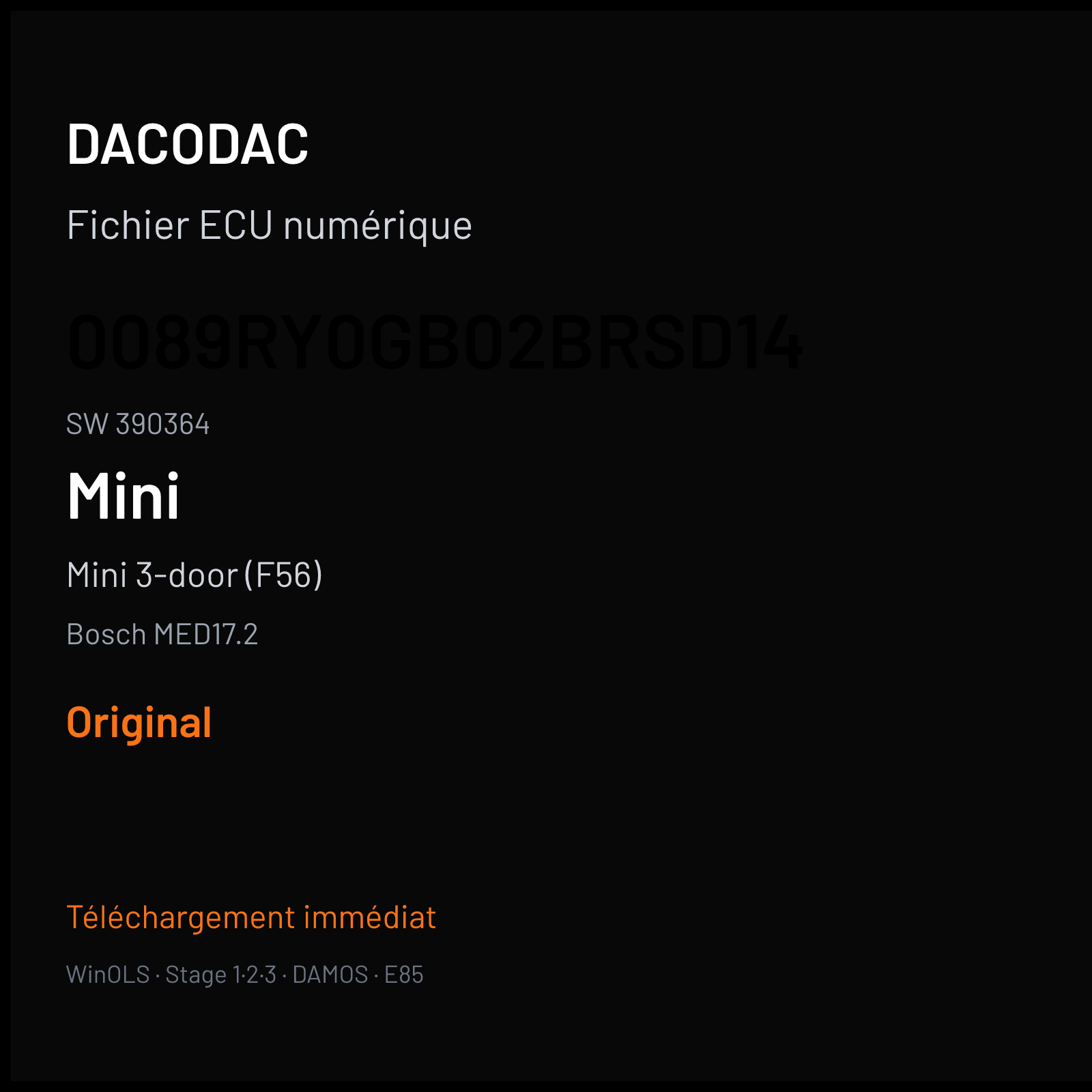 Mini 3-door (F56) (2007) — Bosch MED17.2 — 0089RY0GB02BRSD14 · 390364 — Original