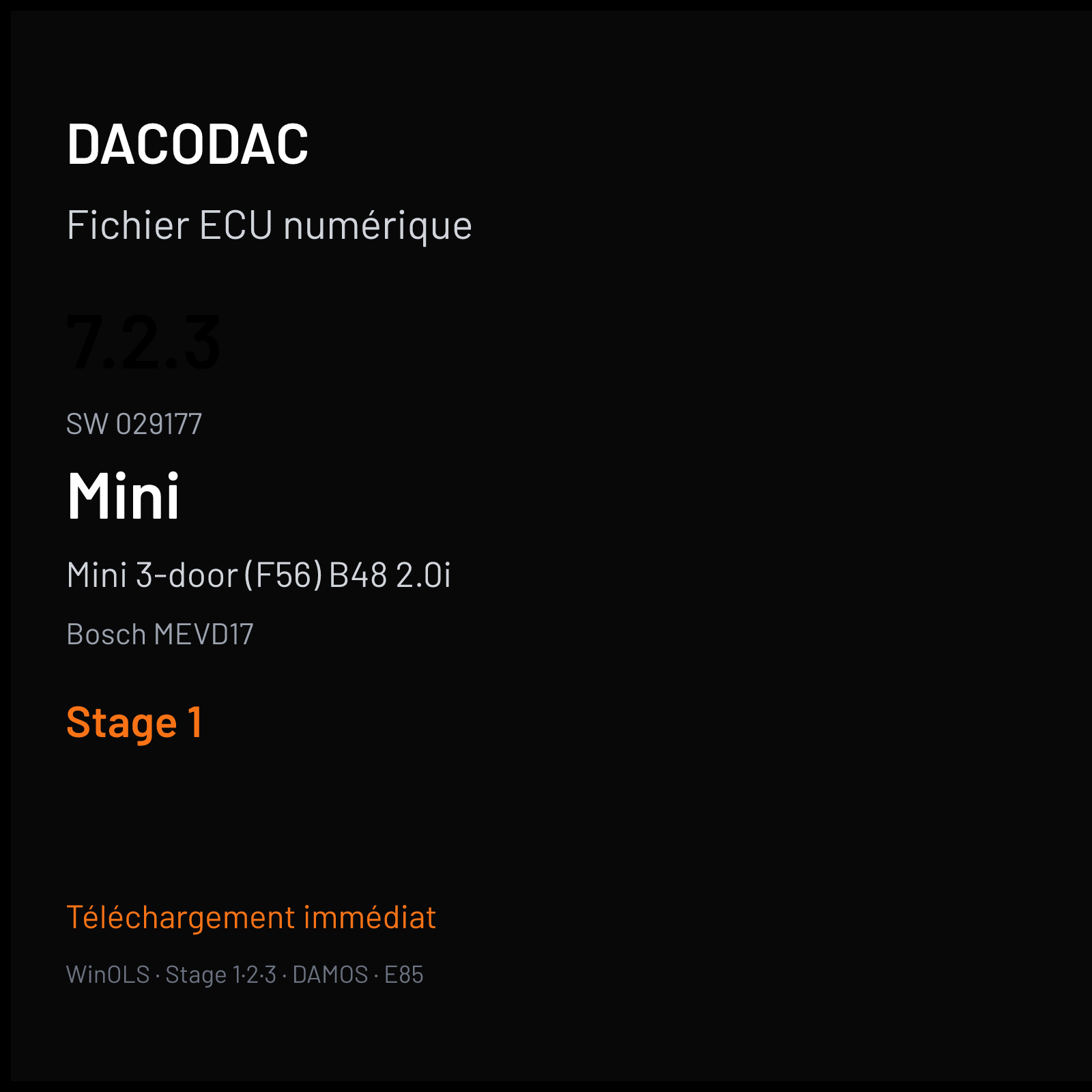 Mini 3-door (F56) B48 2.0i (2015) — Bosch MEVD17 — 7.2.3 · 029177 — Stage 1