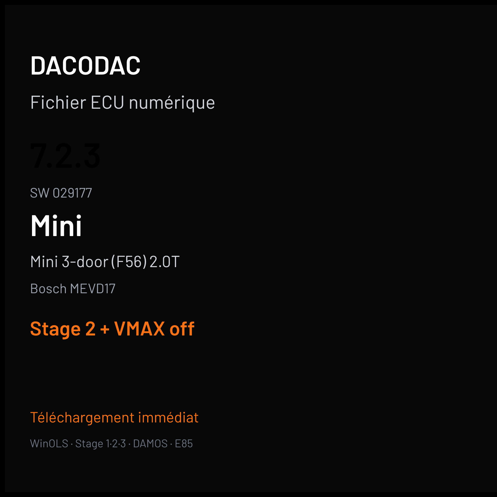 Mini 3-door (F56) 2.0T (2015) — Bosch MEVD17 — 7.2.3 · 029177 — Stage 2 + VMAX off