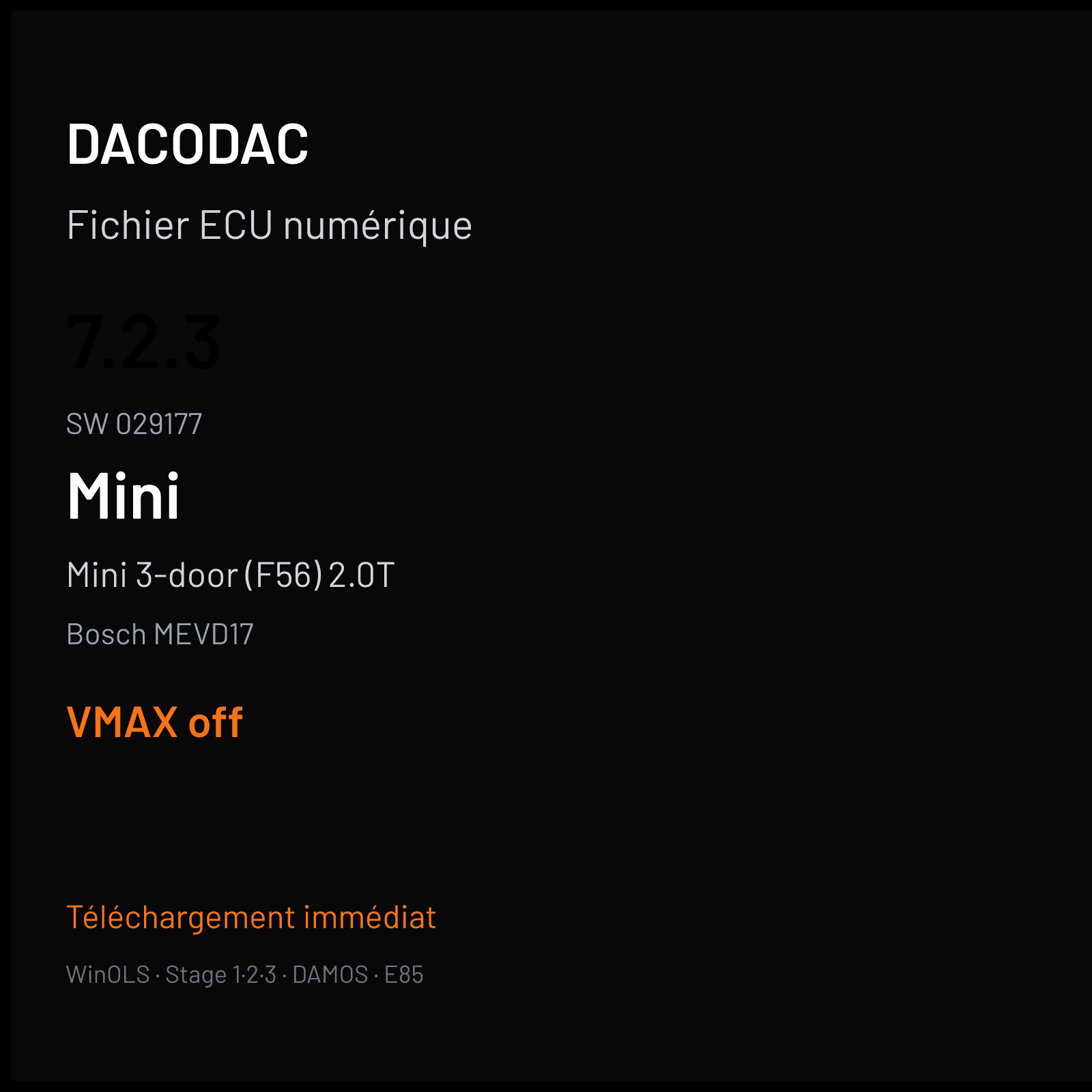 Mini 3-door (F56) 2.0T (2015) — Bosch MEVD17 — 7.2.3 · 029177 — VMAX off